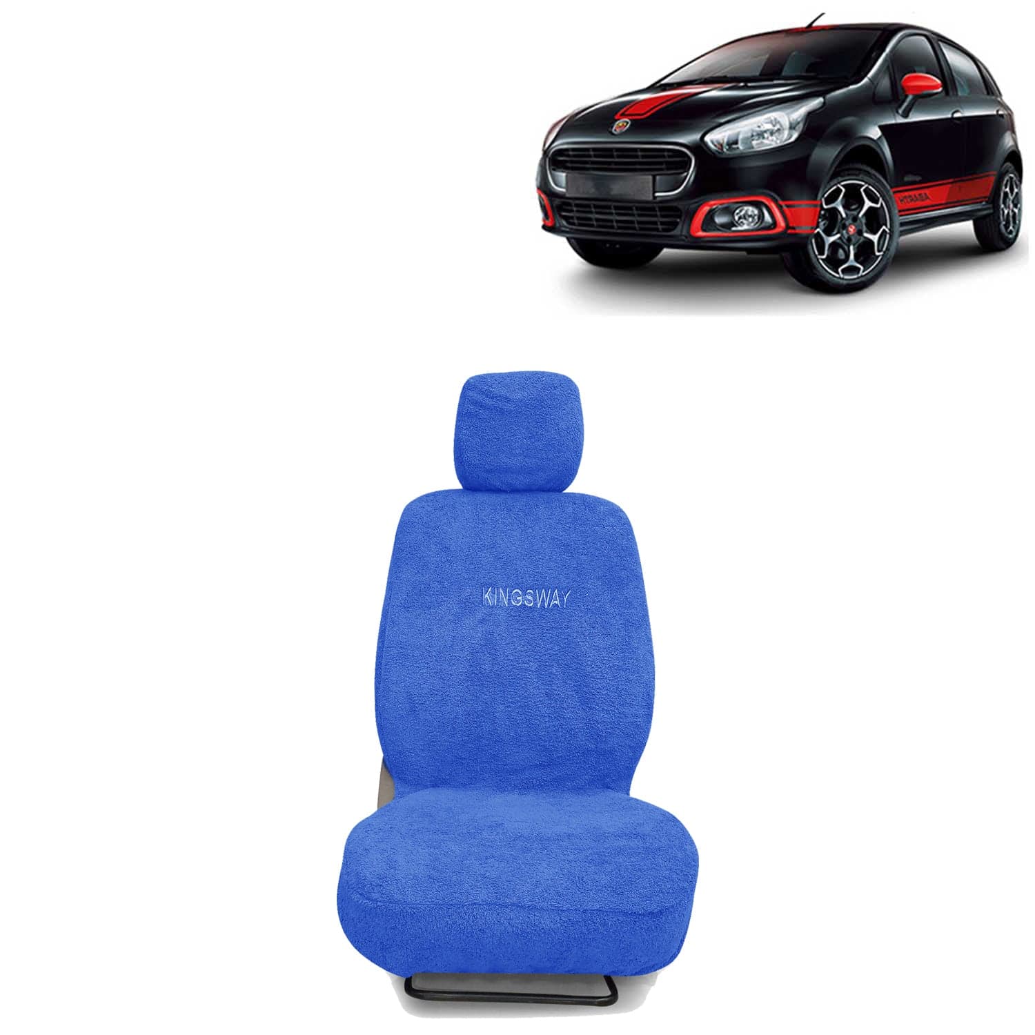 Abarth Punto Seat Cover for (Year 2015 to 2019) All Model, Towel Fabric Car Seat Covers Compatible with Fiat Abarth Punto, Complete Set (Car Specific Front + Rear Seat Covers), Blue Color