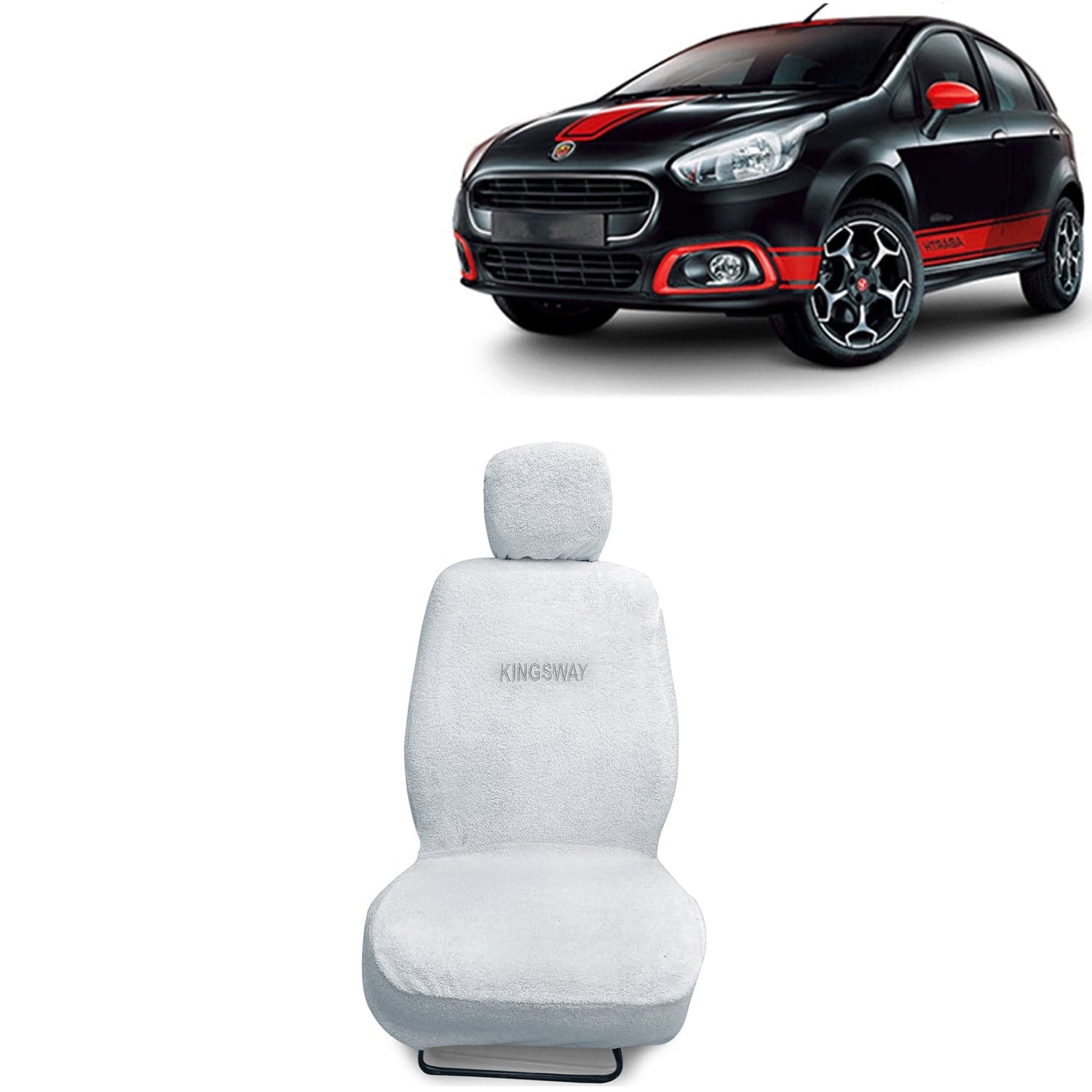 Abarth Punto Seat Cover for (Year 2015 to 2019) All Model, Towel Fabric Car Seat Covers Compatible with Fiat Abarth Punto, Complete Set (Car Specific Front + Rear Seat Covers), White Color
