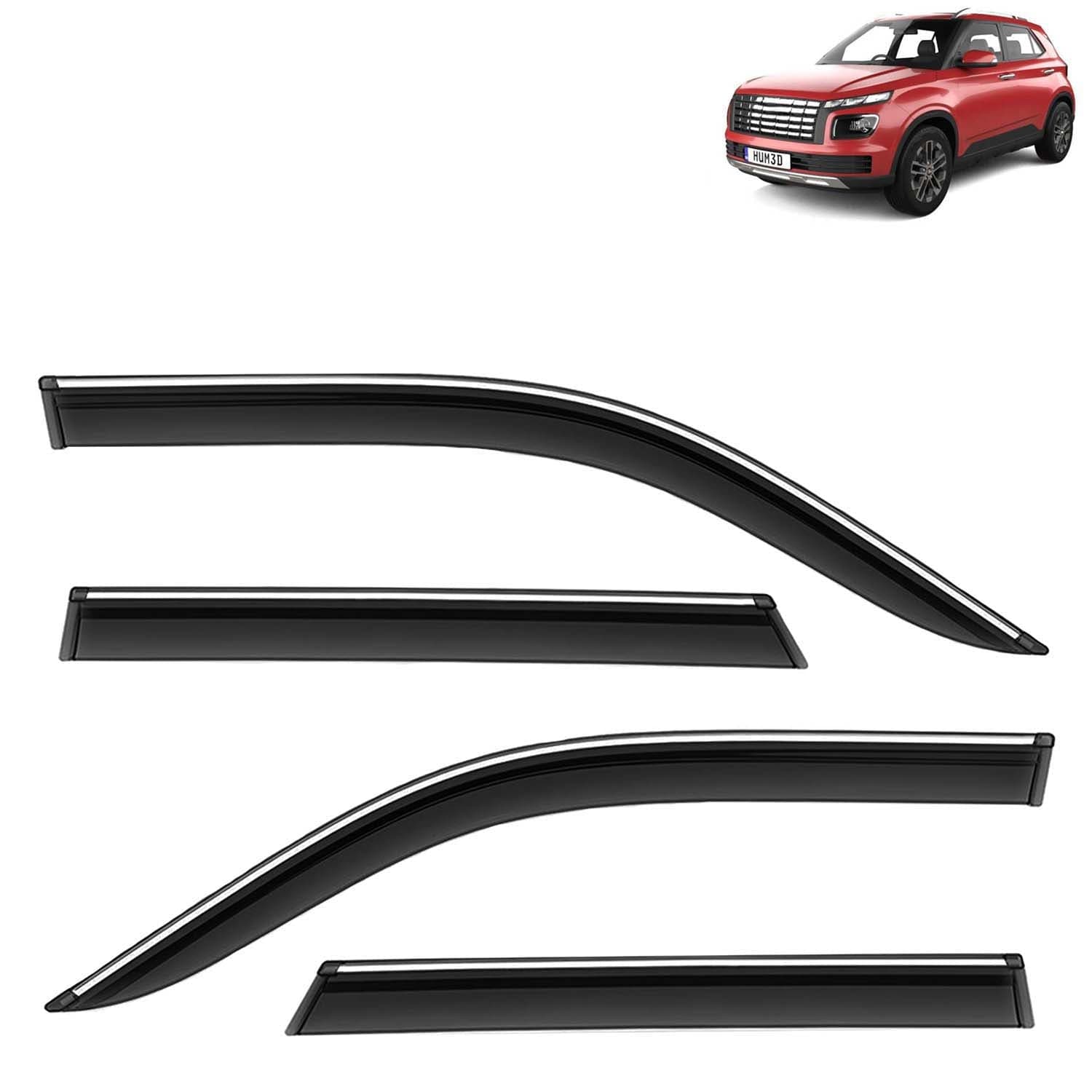 Accessories Chrome Lining Door Visor Only Compatible with Hyundai Venue (Year 2022 to 2025) All Model, Premium Chromeline Unbreakable Car Rain Guard Side Rear Wind Deflectors, Set of 4 Pcs