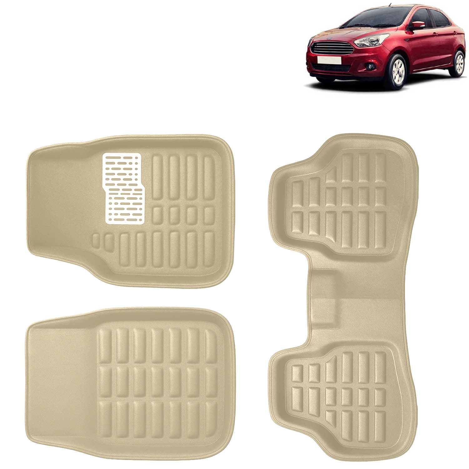 Accessories Premium 3D Car Floor Mats Only Compatible with Ford Figo Aspire Year 2014 to 2021 All Model, Set of 3, 100% Waterproof Tray Shape PVC 3D Car Foot Mats Anti-Slip Car Mat, Beige