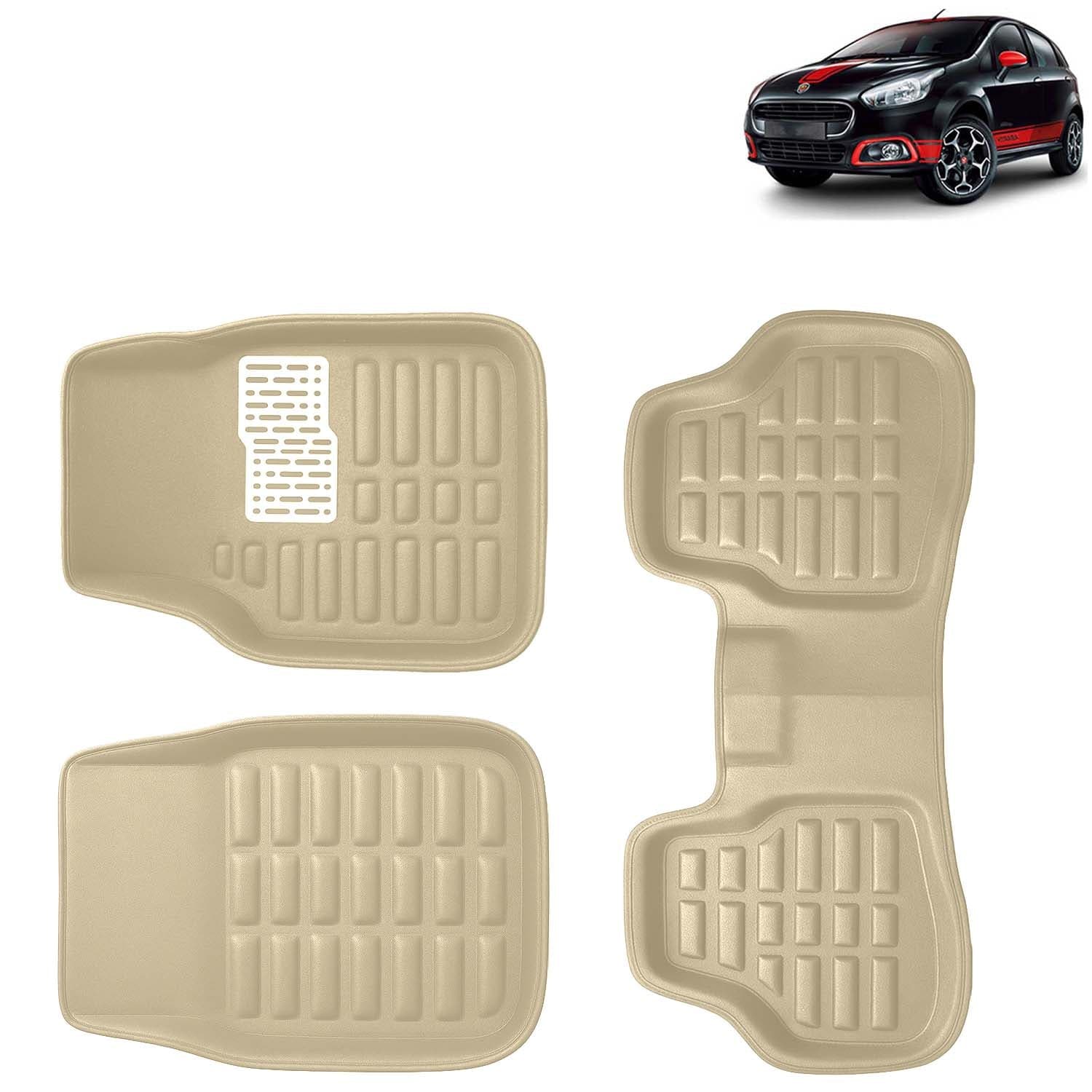 Accessories Premium 3D Car Floor Mats Only Compatible with Fiat Abarth Punto Year 2015 to 2019 All Model, Set of 3, 100% Waterproof Tray Shape PVC 3D Car Foot Mats Anti-Slip Car Mat, Beige