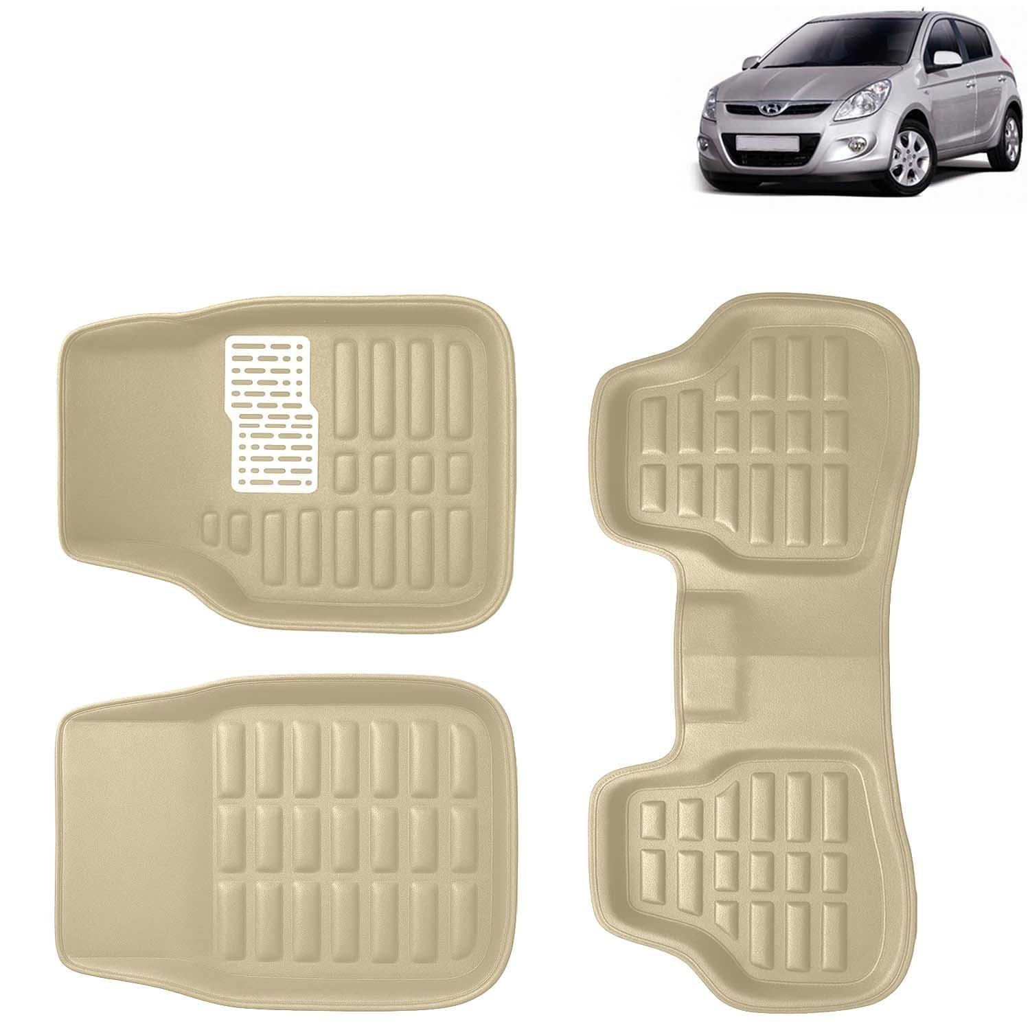 Accessories Premium 3D Car Floor Mats Only Compatible with Hyundai I20 Year 2008 to 2011 All Model, Set of 3, 100% Waterproof Tray Shape PVC 3D Car Foot Mats Anti-Slip Car Mat, Beige
