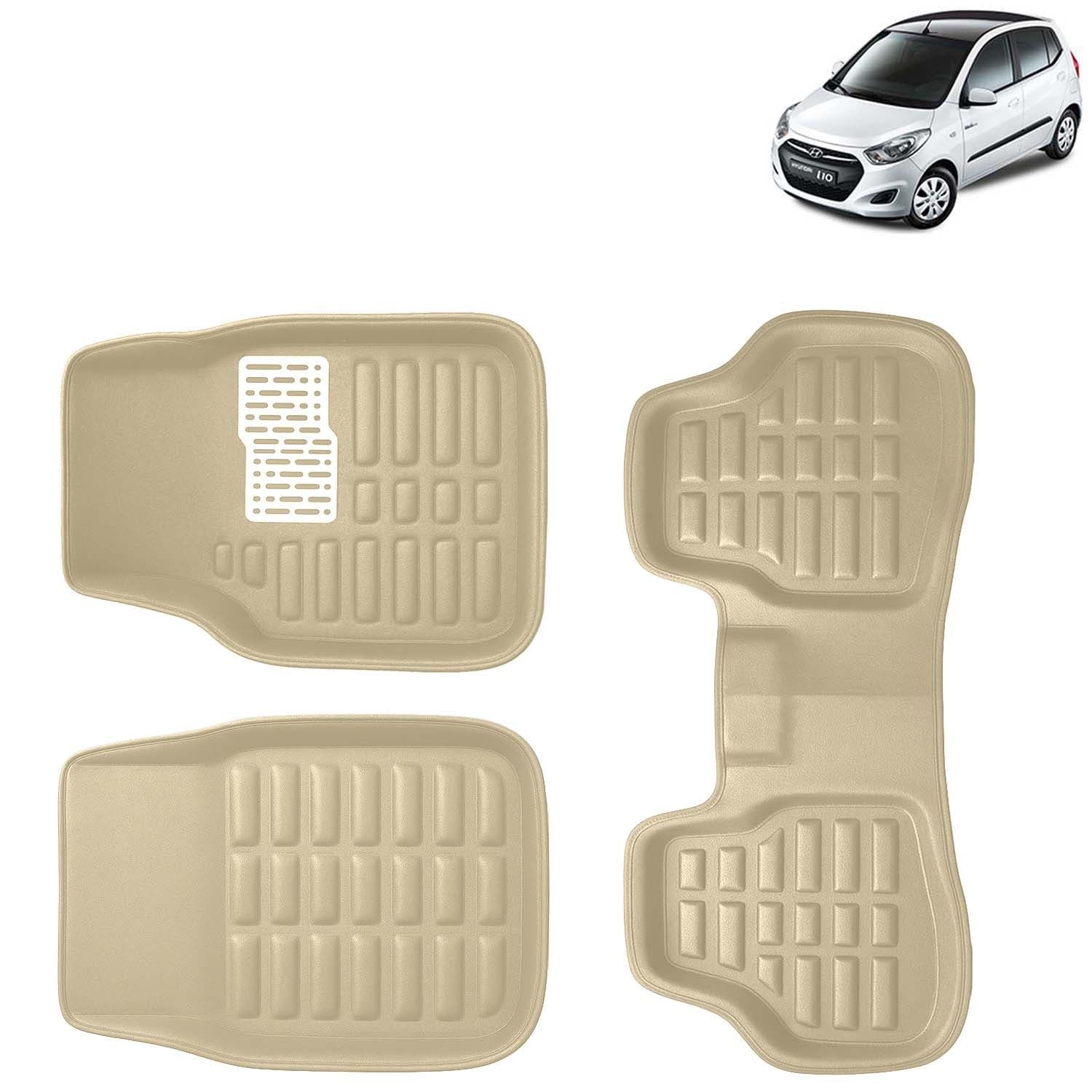 Accessories Premium 3D Car Floor Mats Only Compatible with Hyundai I10 Year 2010 to 2013 All Model, Set of 3, 100% Waterproof Tray Shape PVC 3D Car Foot Mats Anti-Slip Car Mat, Beige