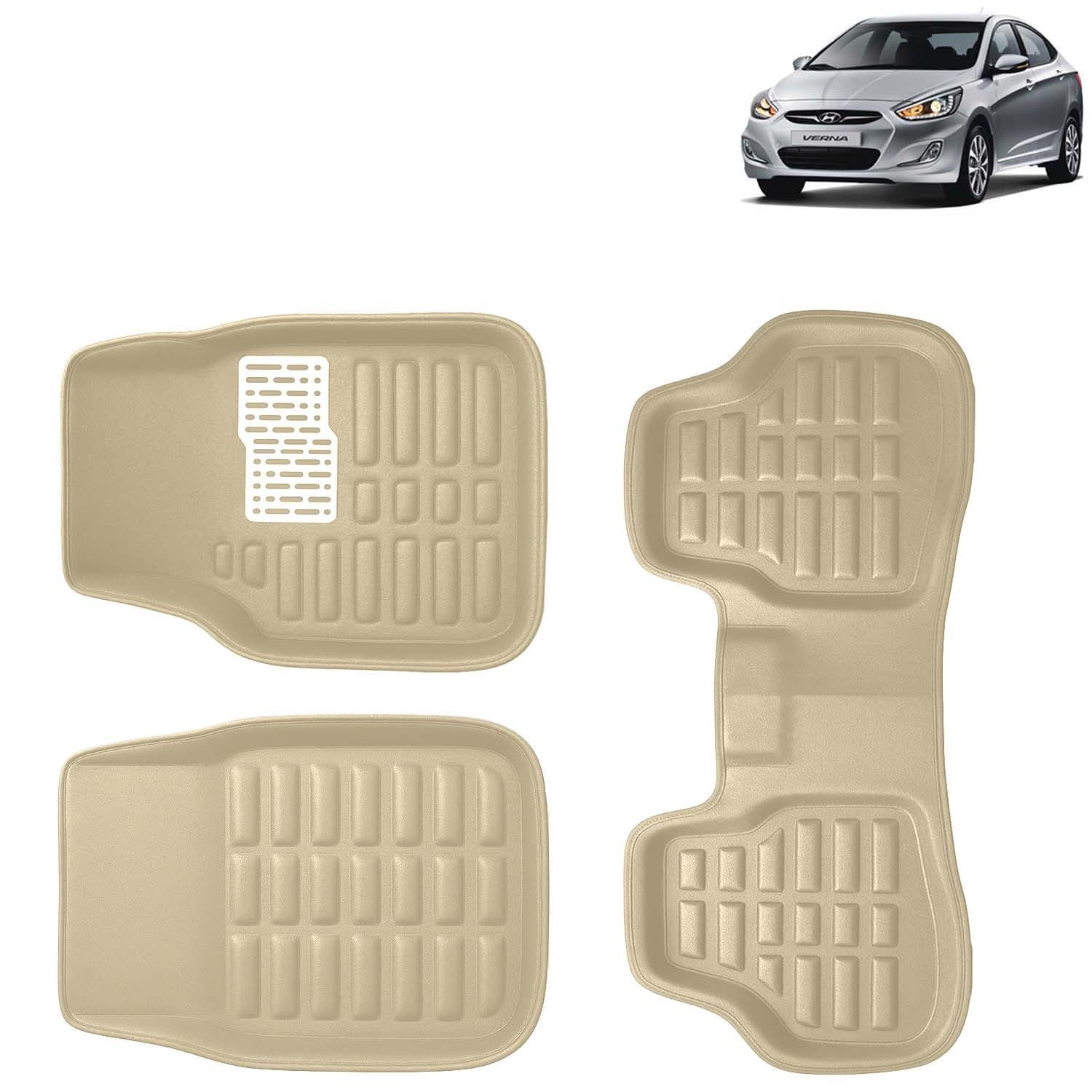 Accessories Premium 3D Car Floor Mats Only Compatible with Hyundai Verna Year 2011 to 2016 All Model, Set of 3, 100% Waterproof Tray Shape PVC 3D Car Foot Mats Anti-Slip Car Mat, Beige