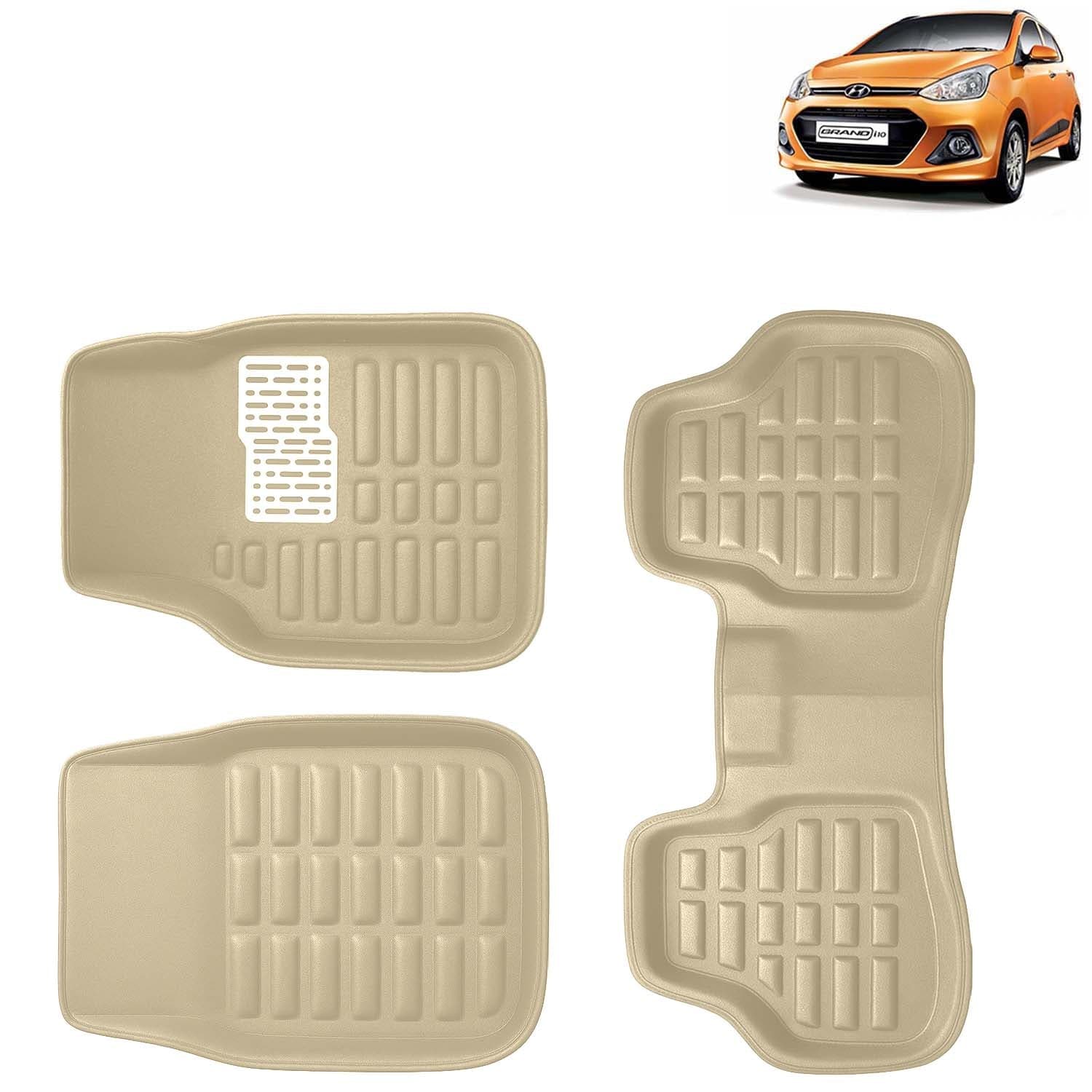 Accessories Premium 3D Car Floor Mats Only Compatible with Hyundai Grand I10 Year 2013 to 2017 All Model, Set of 3, 100% Waterproof Tray Shape PVC 3D Car Foot Mats Anti-Slip Car Mat, Beige