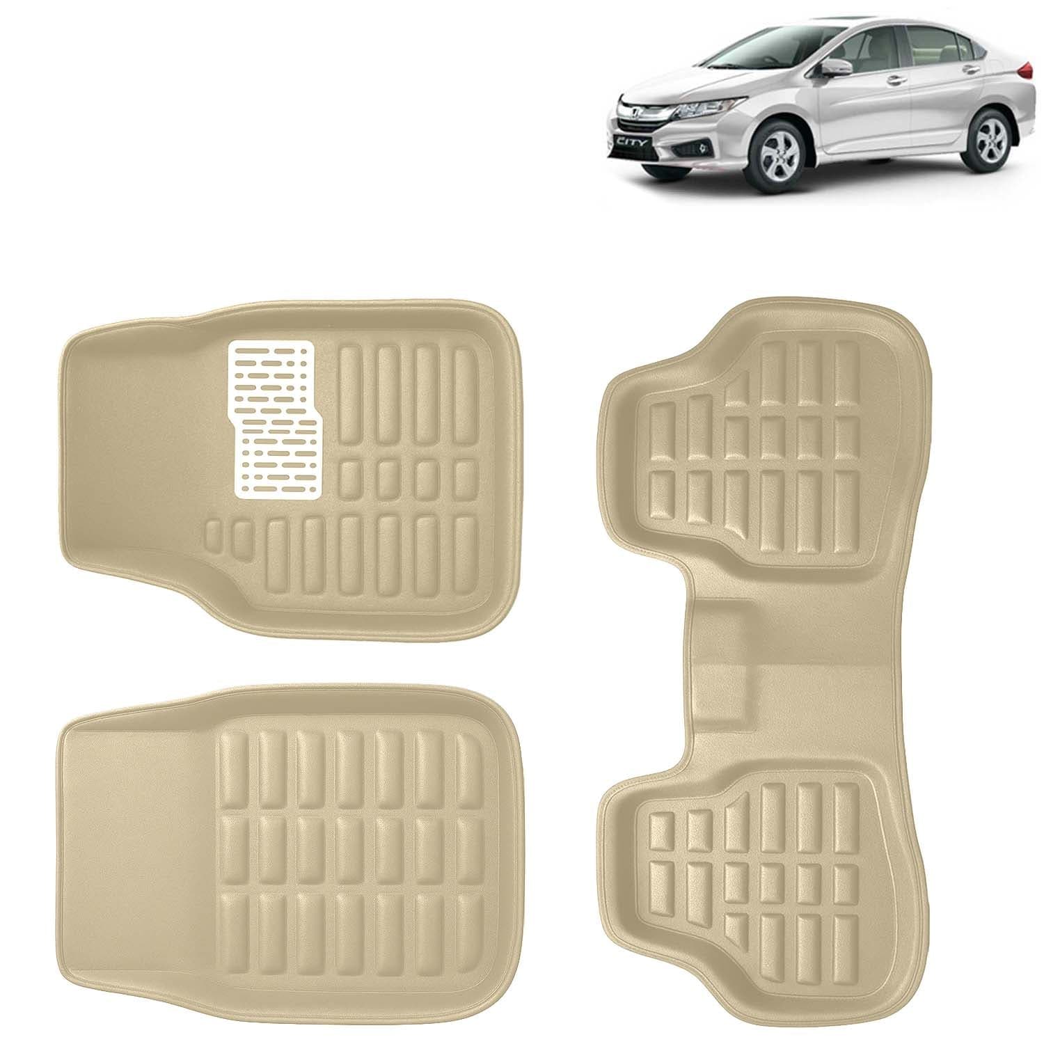 Accessories Premium 3D Car Floor Mats Only Compatible with Honda City Year 2014 to 2016 All Model, Set of 3, 100% Waterproof Tray Shape PVC 3D Car Foot Mats Anti-Slip Car Mat, Beige