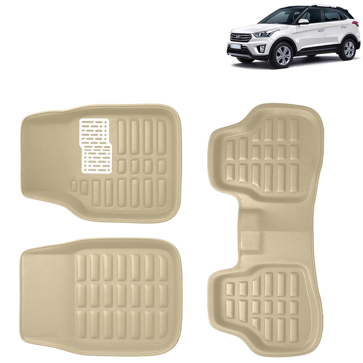 Accessories Premium 3D Car Floor Mats Only Compatible with Hyundai Creta Year 2015 to 2017 All Model, Set of 3, 100% Waterproof Tray Shape PVC 3D Car Foot Mats Anti-Slip Car Mat, Beige