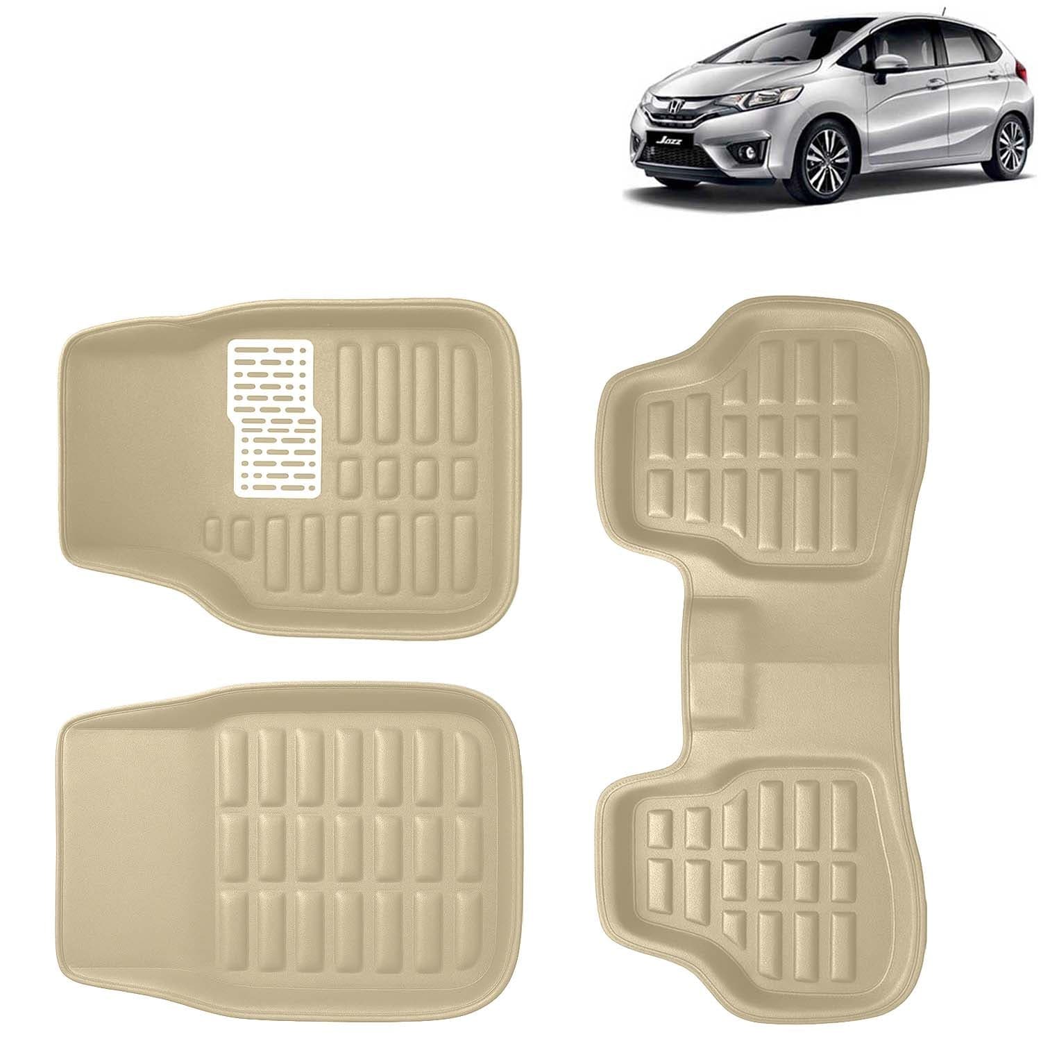 Accessories Premium 3D Car Floor Mats Only Compatible with Honda Jazz Year 2014 to 2018 All Model, Set of 3, 100% Waterproof Tray Shape PVC 3D Car Foot Mats Anti-Slip Car Mat, Beige