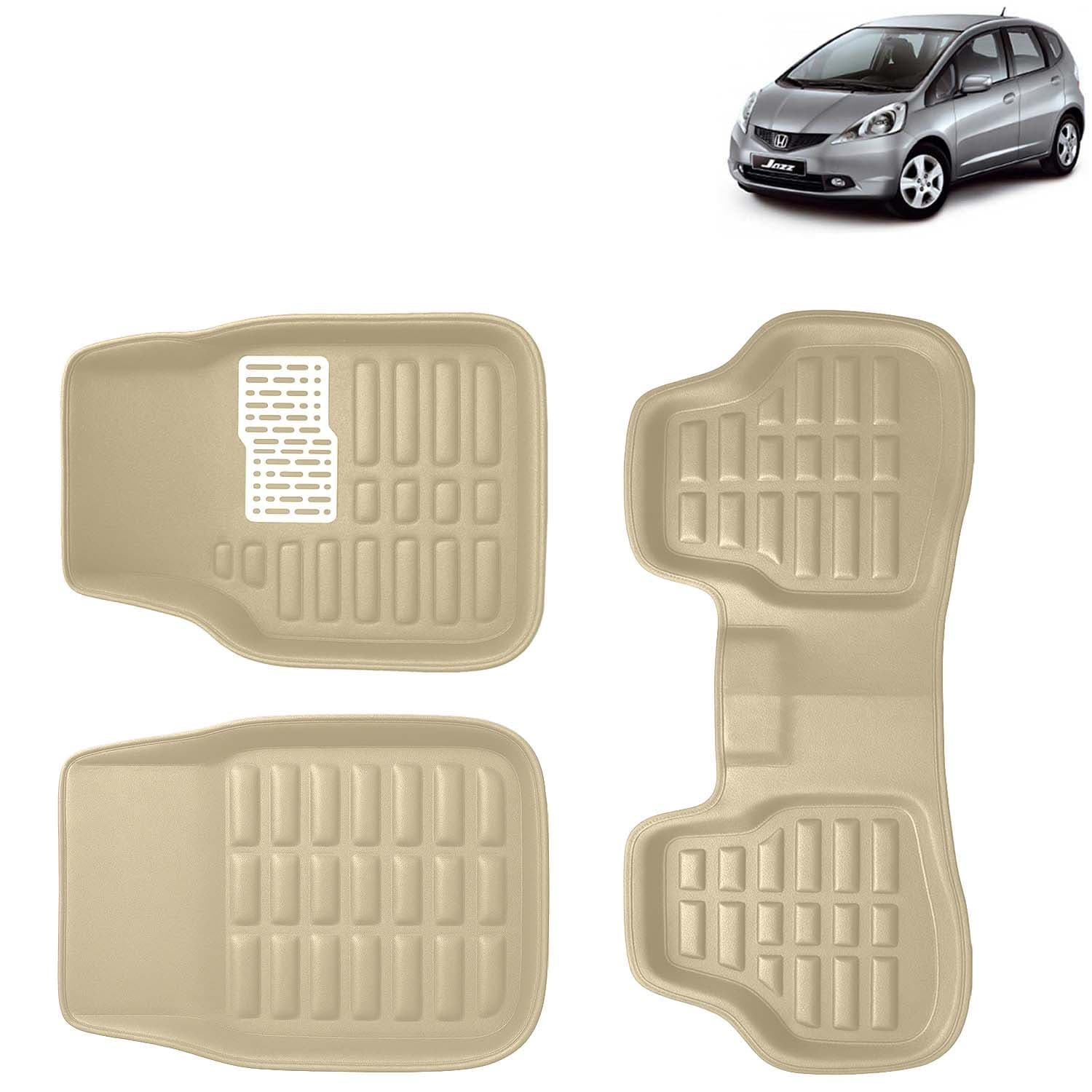 Accessories Premium 3D Car Floor Mats Only Compatible with Honda Jazz Year 2009 to 2014 All Model, Set of 3, 100% Waterproof Tray Shape PVC 3D Car Foot Mats Anti-Slip Car Mat, Beige