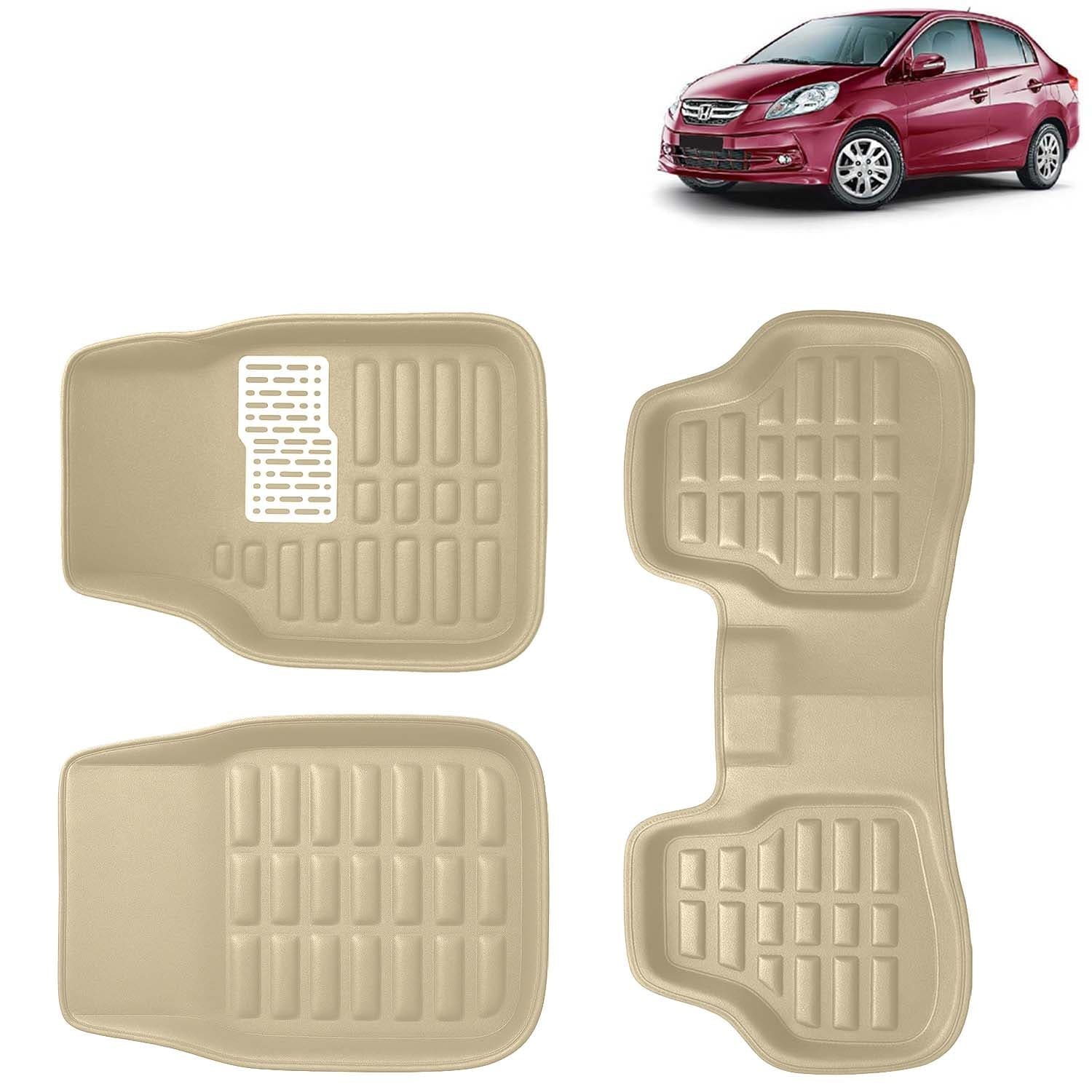 Accessories Premium 3D Car Floor Mats Only Compatible with Honda Amaze Year 2013 to 2018 All Model, Set of 3, 100% Waterproof Tray Shape PVC 3D Car Foot Mats Anti-Slip Car Mat, Beige
