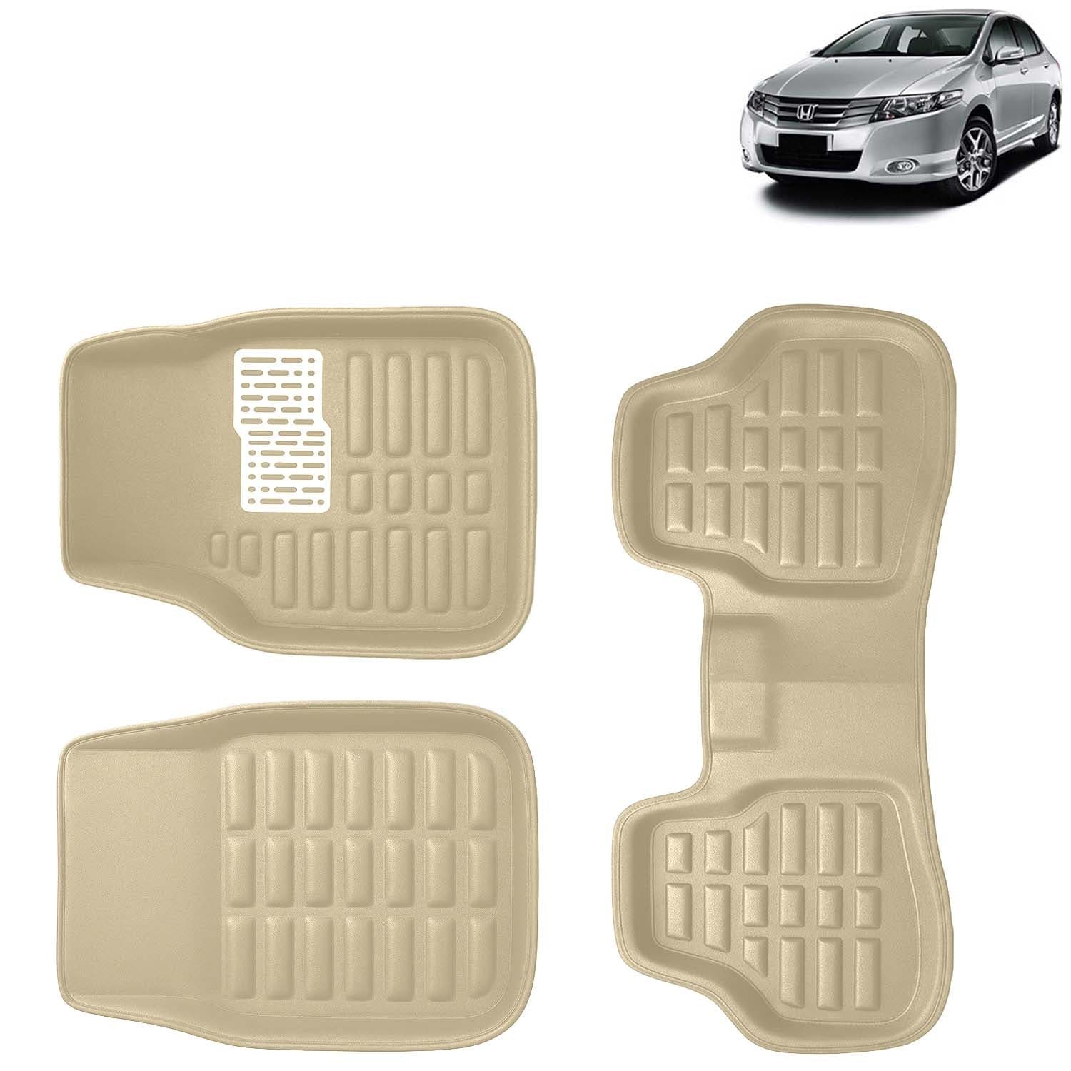 Accessories Premium 3D Car Floor Mats Only Compatible with Honda City Year 2009 to 2013 All Model, Set of 3, 100% Waterproof Tray Shape PVC 3D Car Foot Mats Anti-Slip Car Mat, Beige