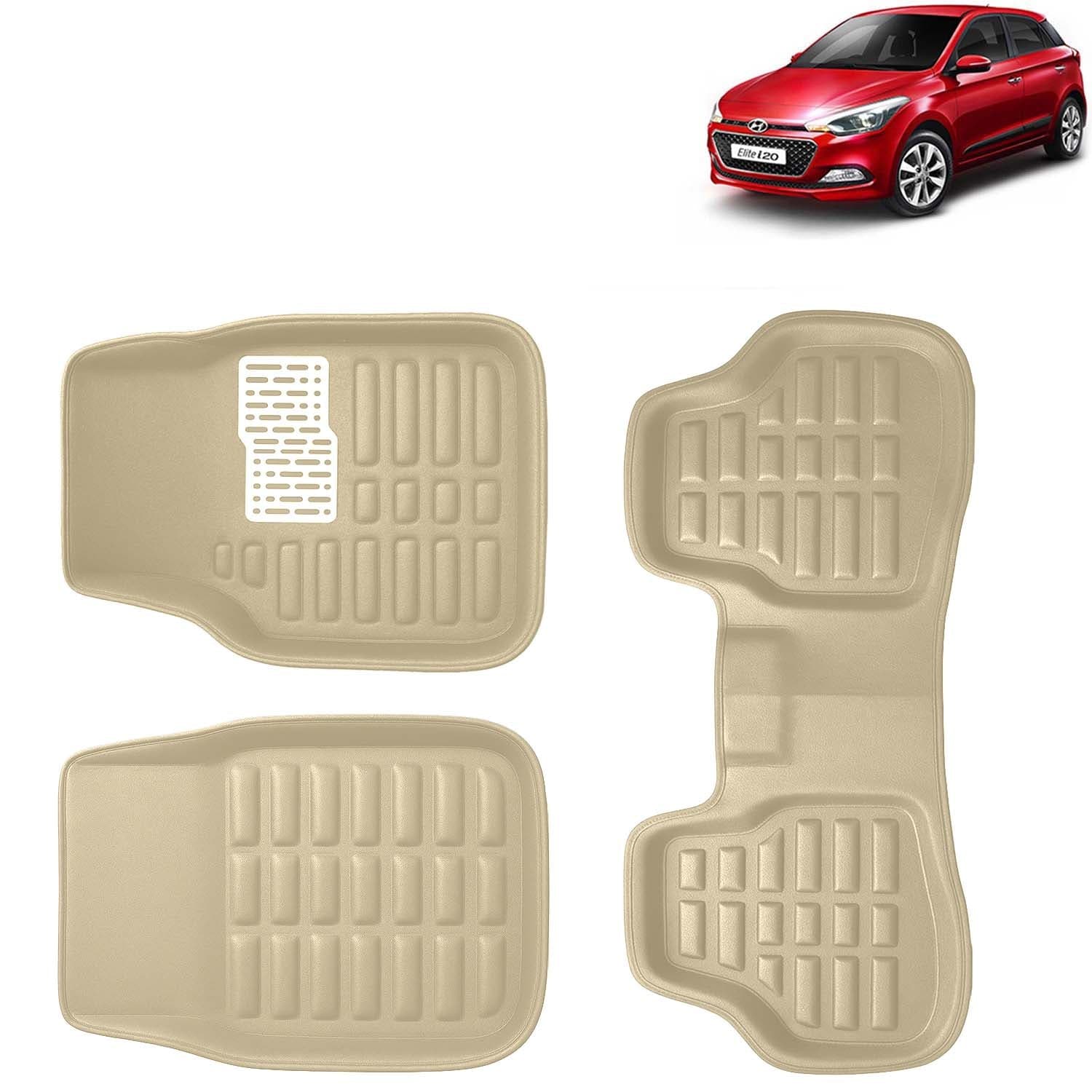 Accessories Premium 3D Car Floor Mats Only Compatible with Hyundai Elite I20 Year 2014 to 2017 All Model, Set of 3, 100% Waterproof Tray Shape PVC 3D Car Foot Mats Anti-Slip Car Mat, Beige