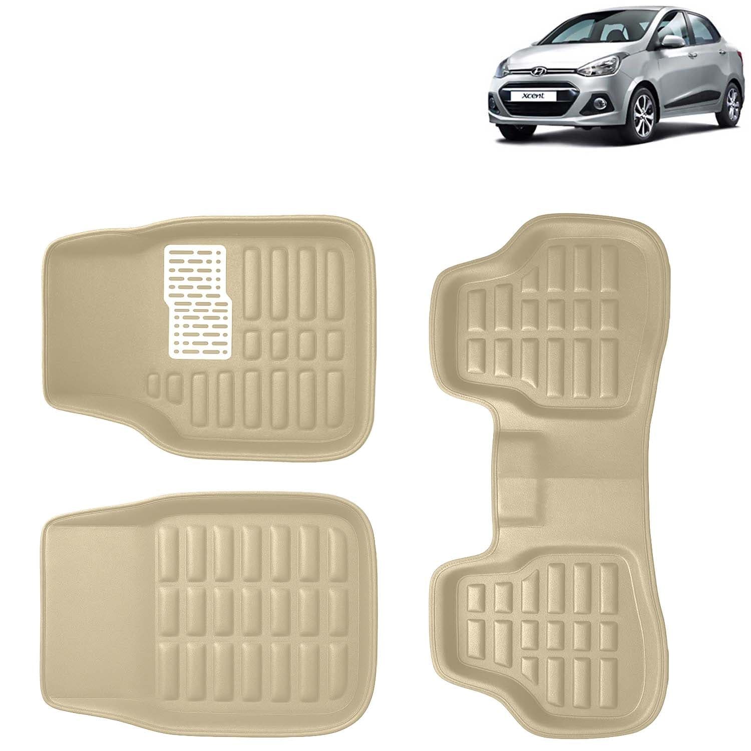 Accessories Premium 3D Car Floor Mats Only Compatible with Hyundai Xcent Year 2013 to 2017 All Model, Set of 3, 100% Waterproof Tray Shape PVC 3D Car Foot Mats Anti-Slip Car Mat, Beige