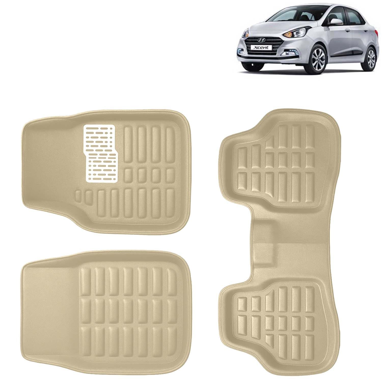 Accessories Premium 3D Car Floor Mats Only Compatible with Hyundai Xcent Year 2017 to 2020 All Model, Set of 3, 100% Waterproof Tray Shape PVC 3D Car Foot Mats Anti-Slip Car Mat, Beige