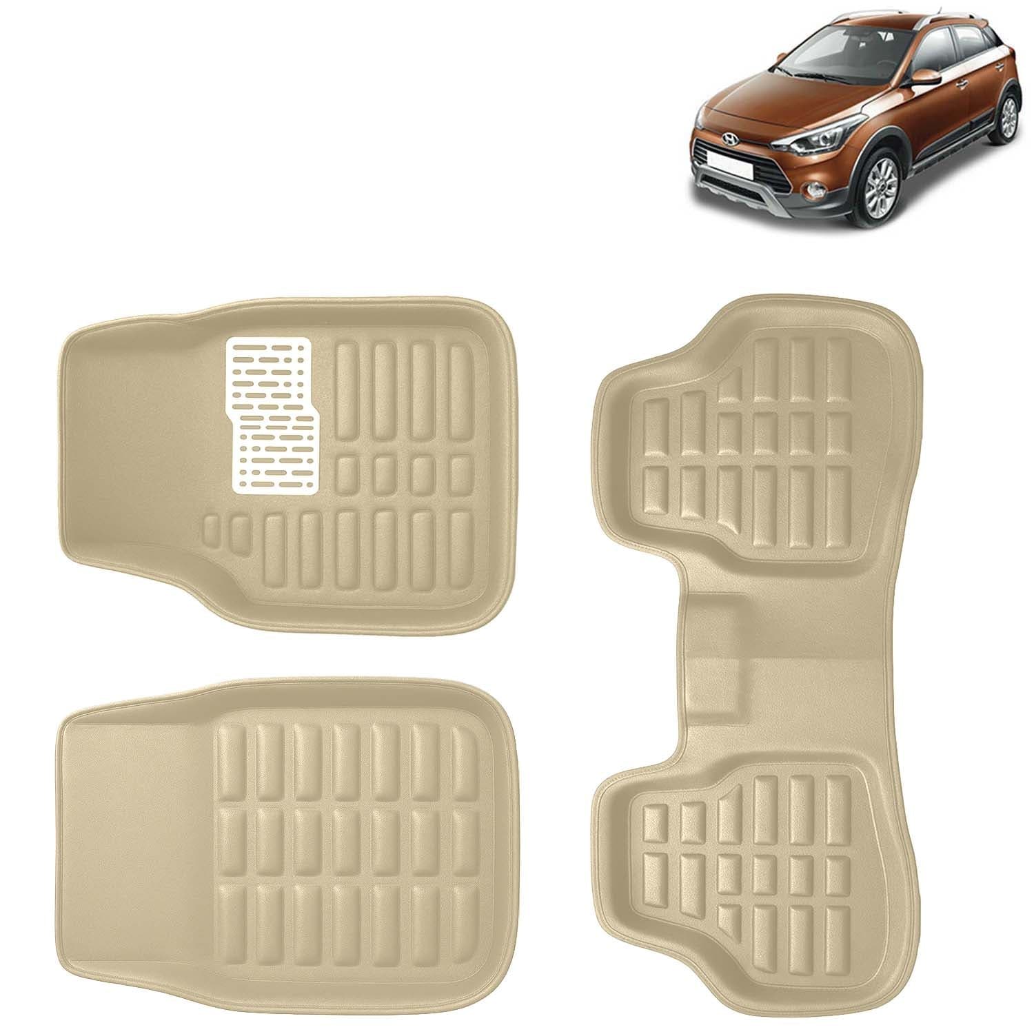 Accessories Premium 3D Car Floor Mats Only Compatible with Hyundai I20 Active Year 2015 to 2020 All Model, Set of 3, 100% Waterproof Tray Shape PVC 3D Car Foot Mats Anti-Slip Car Mat, Beige