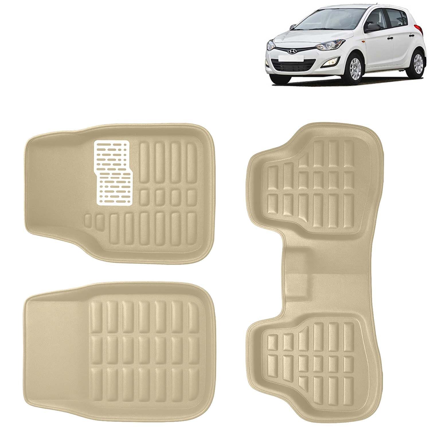 Accessories Premium 3D Car Floor Mats Only Compatible with Hyundai I20 Year 2011 to 2014 All Model, Set of 3, 100% Waterproof Tray Shape PVC 3D Car Foot Mats Anti-Slip Car Mat, Beige
