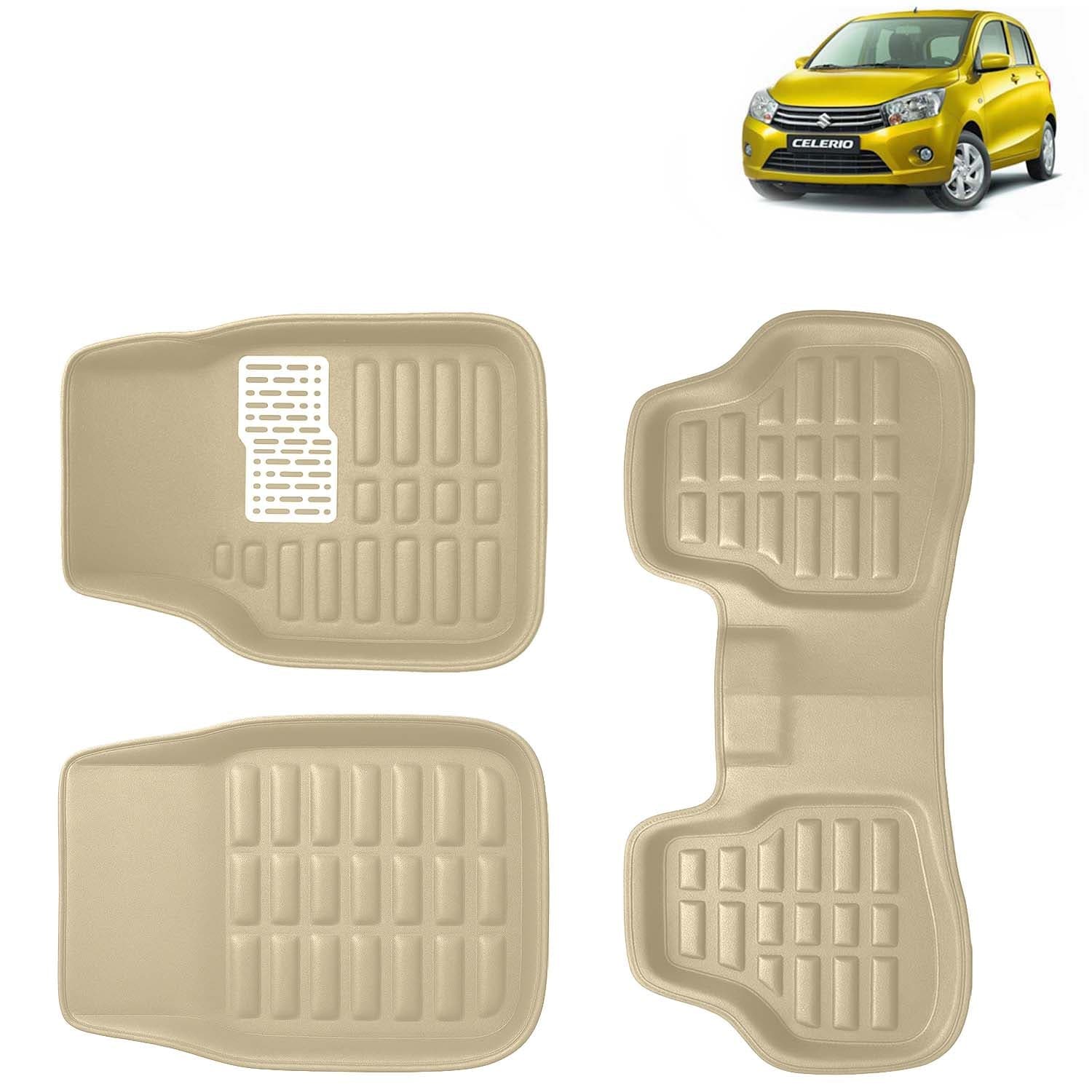 Accessories Premium 3D Car Floor Mats Only Compatible with Maruti Suzuki Celerio Year 2014 to 2021 Model, Set of 3, 100% Waterproof Tray Shape PVC 3D Car Foot Mats Anti-Slip Car Mat, Beige