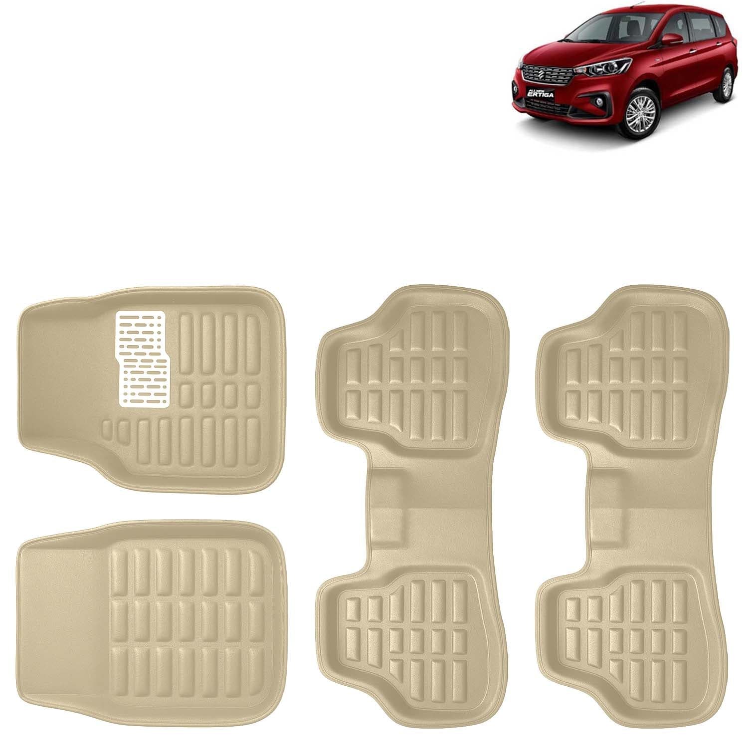 Accessories Premium 3D Car Floor Mats Only Compatible with Maruti Suzuki Ertiga Year 2018 to 2022 All Model, Set of 4, 100% Waterproof Tray Shape PVC 3D Car Foot Mats Anti-Slip Car Mat, Beige