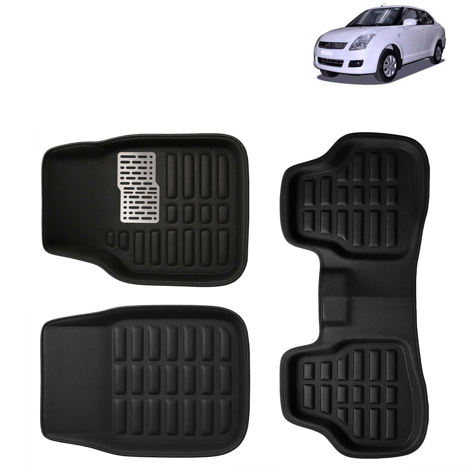 Accessories Premium 3D Car Floor Mats Only Compatible with Maruti Suzuki Swift Dzire Year 2008 to 2012, Set of 3, 100% Waterproof Tray Shape PVC 3D Car Foot Mats Anti-Slip Car Mat, Black