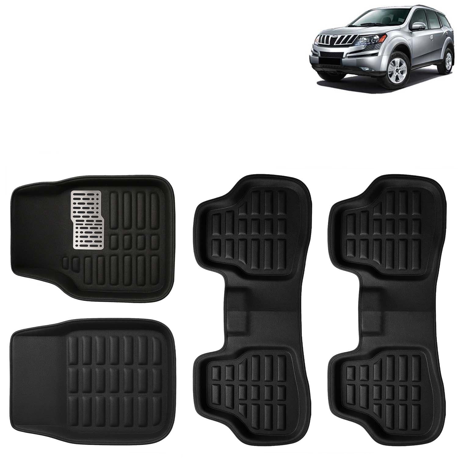 Accessories Premium 3D Car Floor Mats Only Compatible with Mahindra XUV 500 Year 2011 to 2015 All Model, Set of 4, 100% Waterproof Tray Shape PVC 3D Car Foot Mats Anti-Slip Car Mat, Black