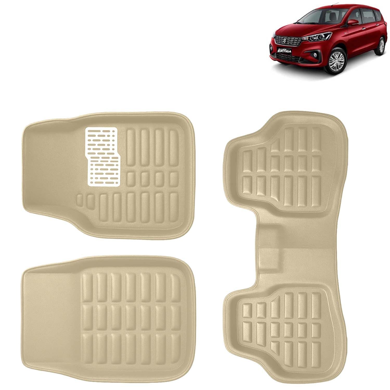 Accessories Premium 3D Car Floor Mats Only Compatible with Maruti Suzuki Ertiga Year 2022 to 2025 All Model, Set of 3, 100% Waterproof Tray Shape PVC 3D Car Foot Mats Anti-Slip Car Mat, Beige
