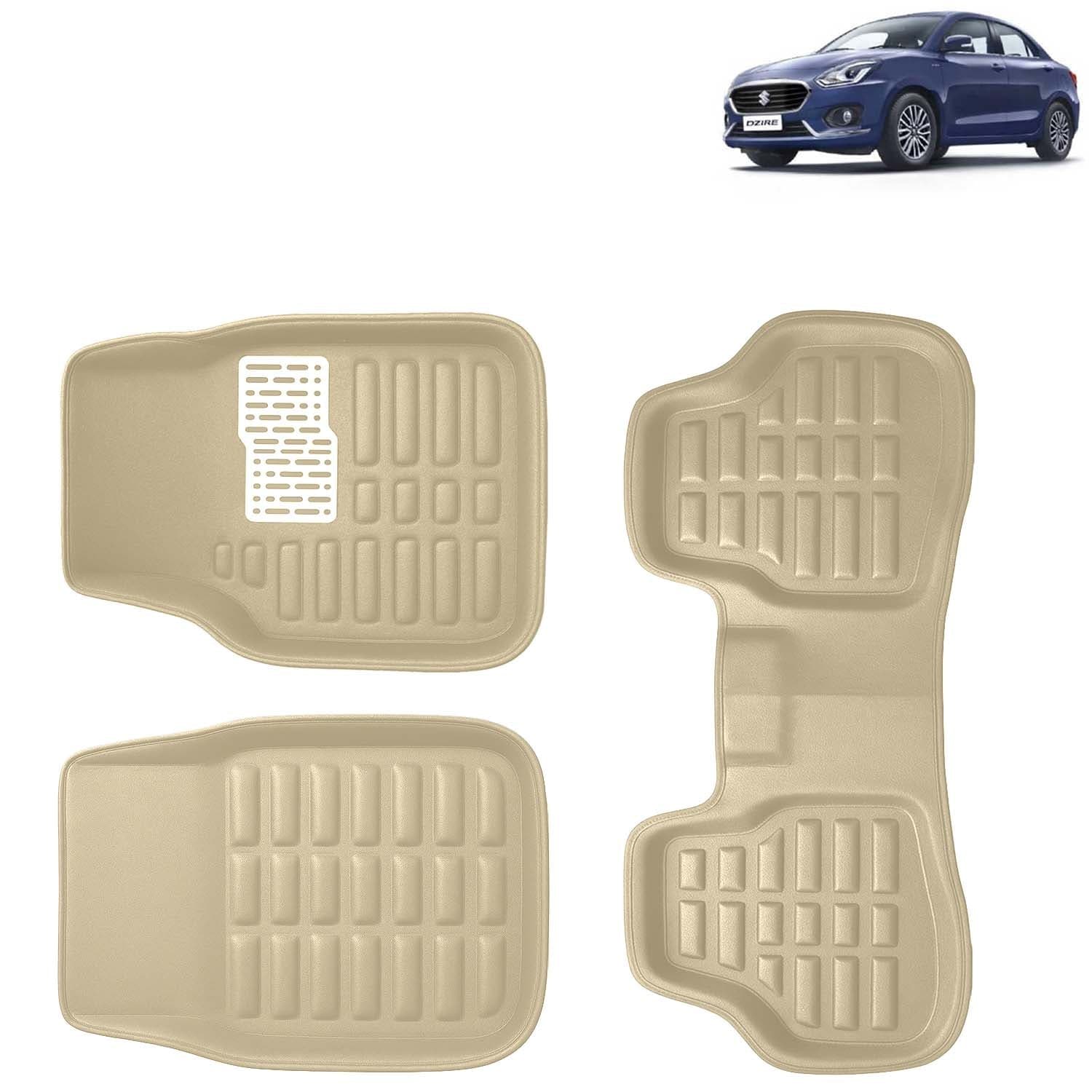 Accessories Premium 3D Car Floor Mats Only Compatible with Maruti Suzuki Swift Dzire Year 2017 to 2019, Set of 3, 100% Waterproof Tray Shape PVC 3D Car Foot Mats Anti-Slip Car Mat, Beige