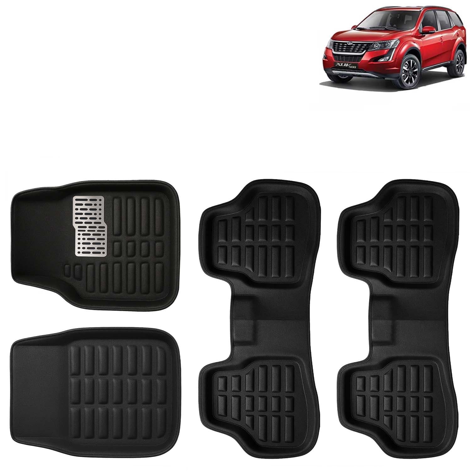 Accessories Premium 3D Car Floor Mats Only Compatible with Mahindra XUV 500 Year 2018 to 2021 All Model, Set of 4, 100% Waterproof Tray Shape PVC 3D Car Foot Mats Anti-Slip Car Mat, Black