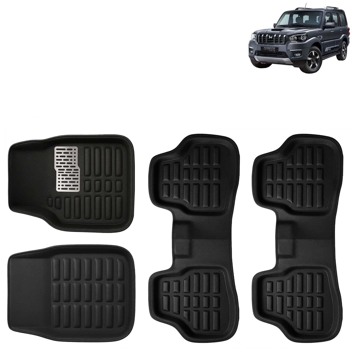 Accessories Premium 3D Car Floor Mats Only Compatible with Mahindra Scorpio Classic Year 2022 Onwards Model, Set of 4, 100% Waterproof Tray Shape PVC 3D Car Foot Mats Anti-Slip Car Mat, Black