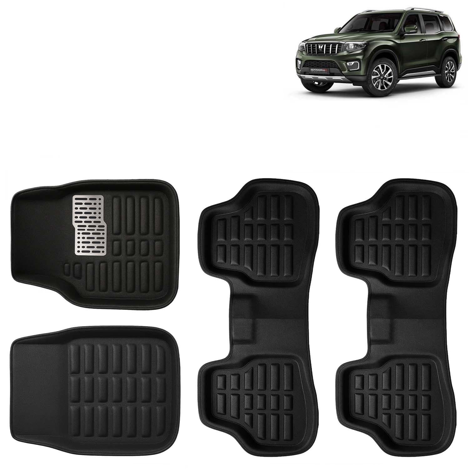 Accessories Premium 3D Car Floor Mats Only Compatible with Mahindra Scorpio N Year 2022 Onwards All Model, Set of 4, 100% Waterproof Tray Shape PVC 3D Car Foot Mats Anti-Slip Car Mat, Black