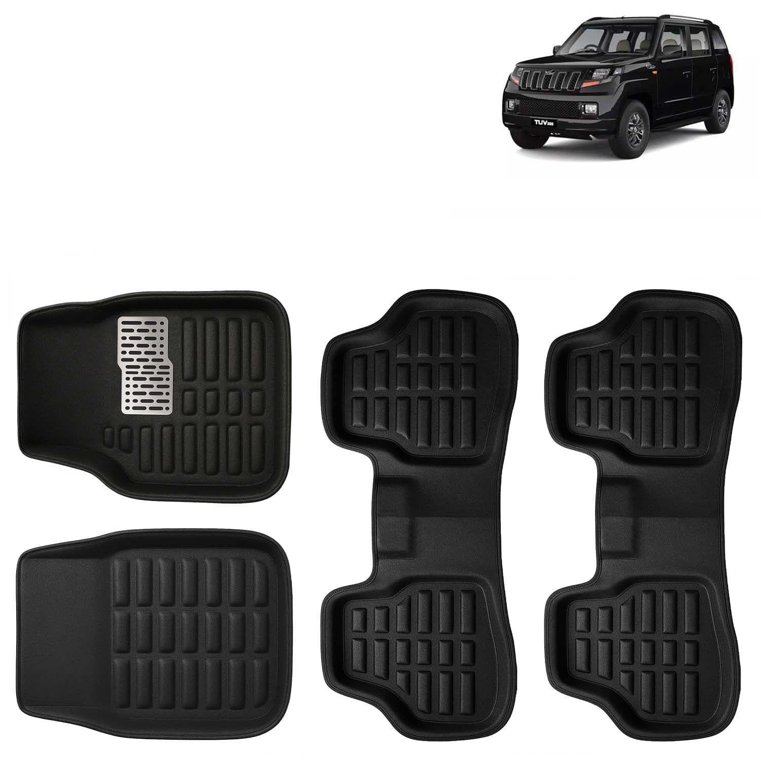 Accessories Premium 3D Car Floor Mats Only Compatible with Mahindra TUV 300 Year 2015 to 2020 All Model, Set of 4, 100% Waterproof Tray Shape PVC 3D Car Foot Mats Anti-Slip Car Mat, Black