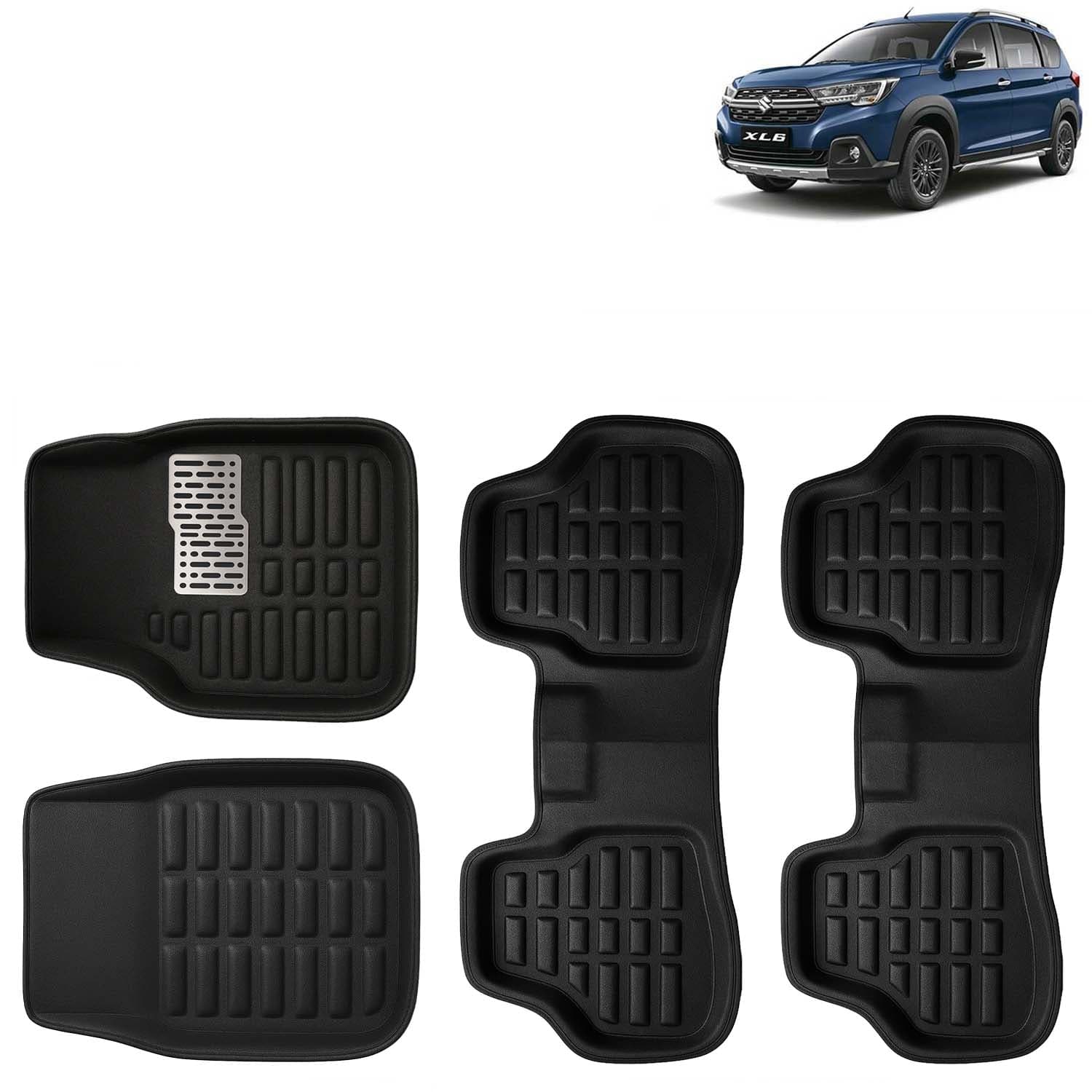 Accessories Premium 3D Car Floor Mats Only Compatible with Maruti Suzuki XL6 Year 2022 Onwards All Model, Set of 4, 100% Waterproof Tray Shape PVC 3D Car Foot Mats Anti-Slip Car Mat, Black