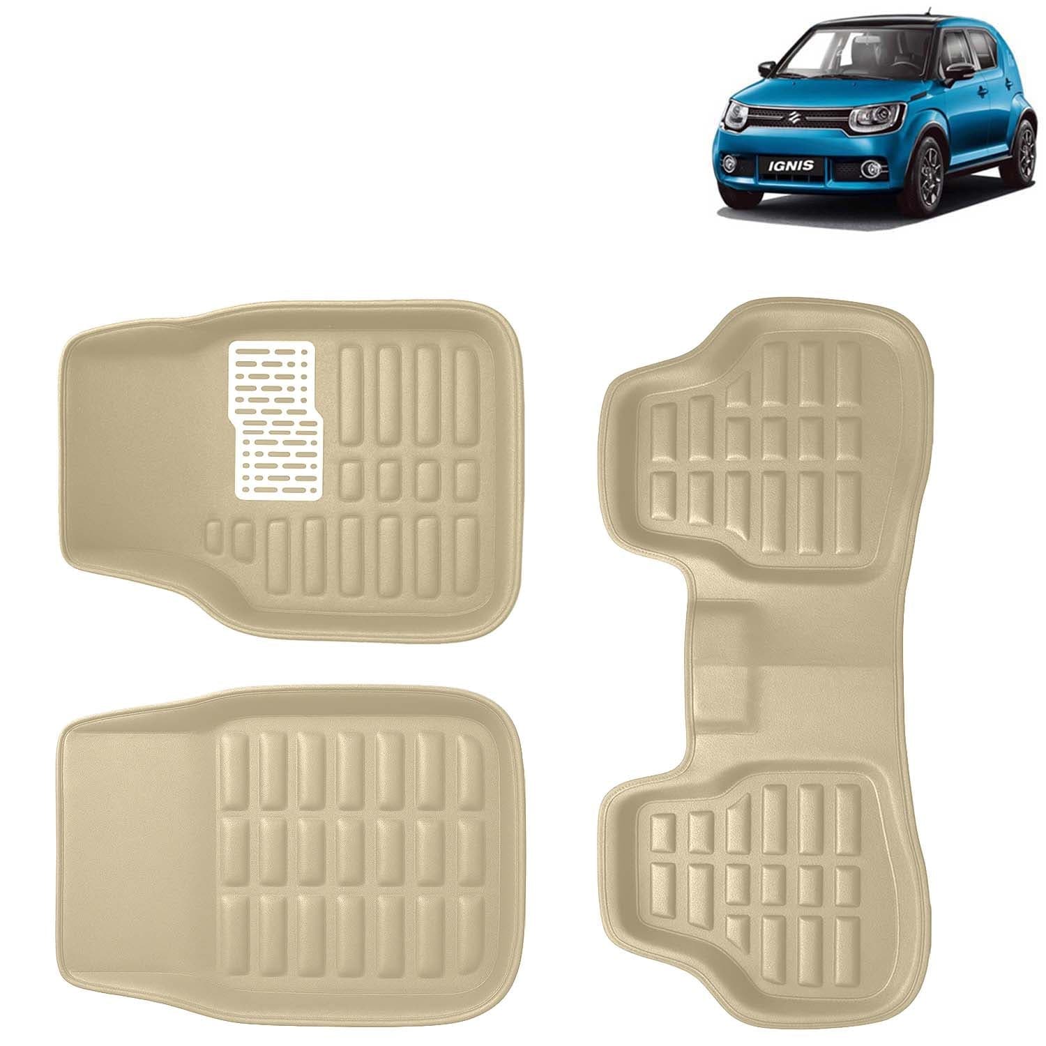 Accessories Premium 3D Car Floor Mats Only Compatible with Maruti Suzuki Ignis Year 2016 Onwards All Model, Set of 3, 100% Waterproof Tray Shape PVC 3D Car Foot Mats Anti-Slip Car Mat, Beige