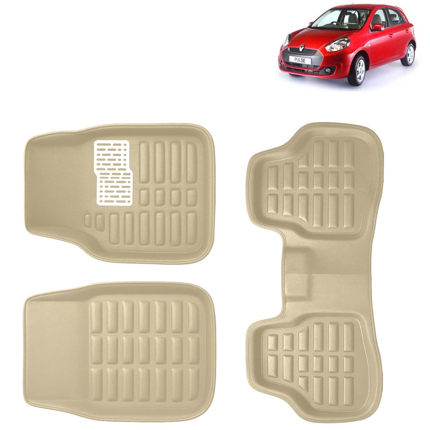 Accessories Premium 3D Car Floor Mats Only Compatible with Renault Pulse Year 2012 to 2018 All Model, Set of 3, 100% Waterproof Tray Shape PVC 3D Car Foot Mats Anti-Slip Car Mat, Beige