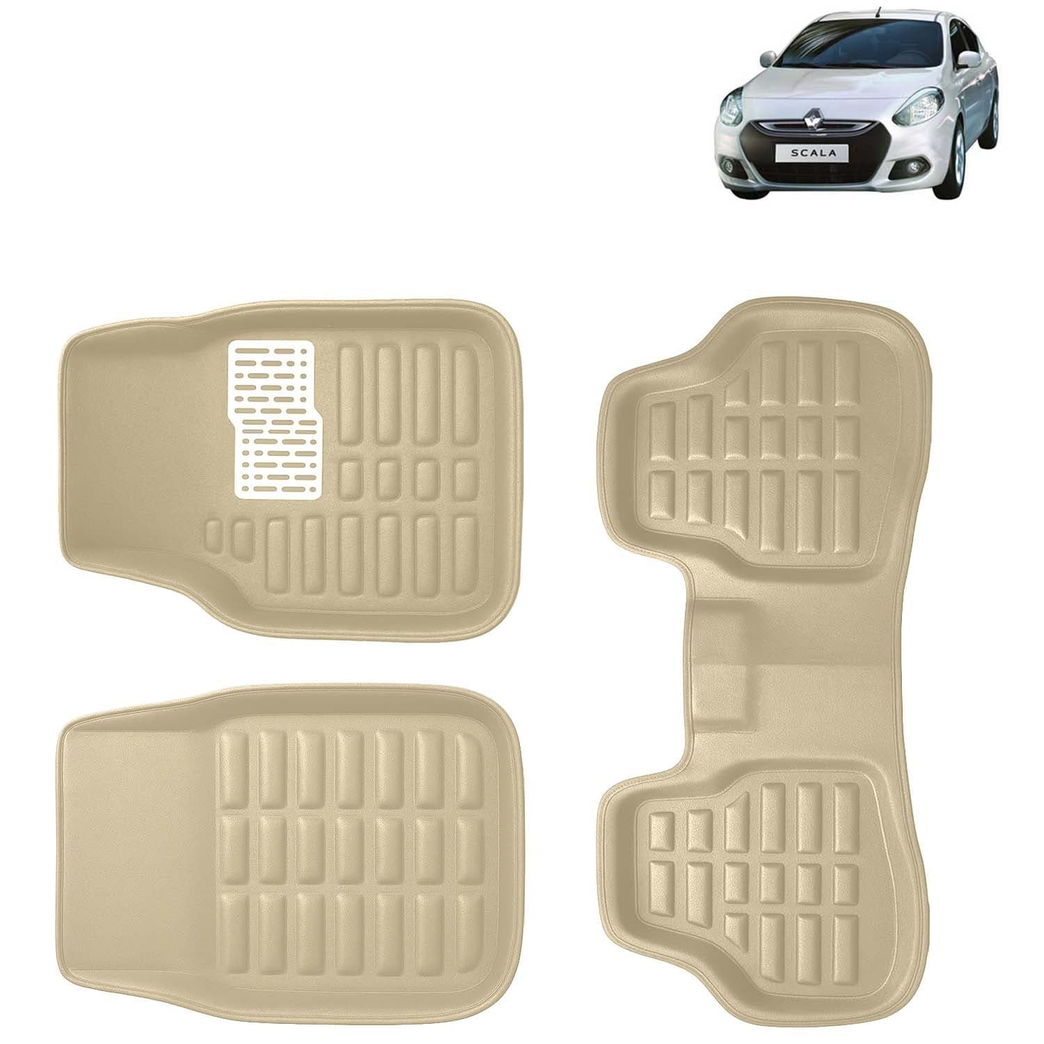 Accessories Premium 3D Car Floor Mats Only Compatible with Renault Scala Year 2011 to 2018 All Model, Set of 3, 100% Waterproof Tray Shape PVC 3D Car Foot Mats Anti-Slip Car Mat, Beige