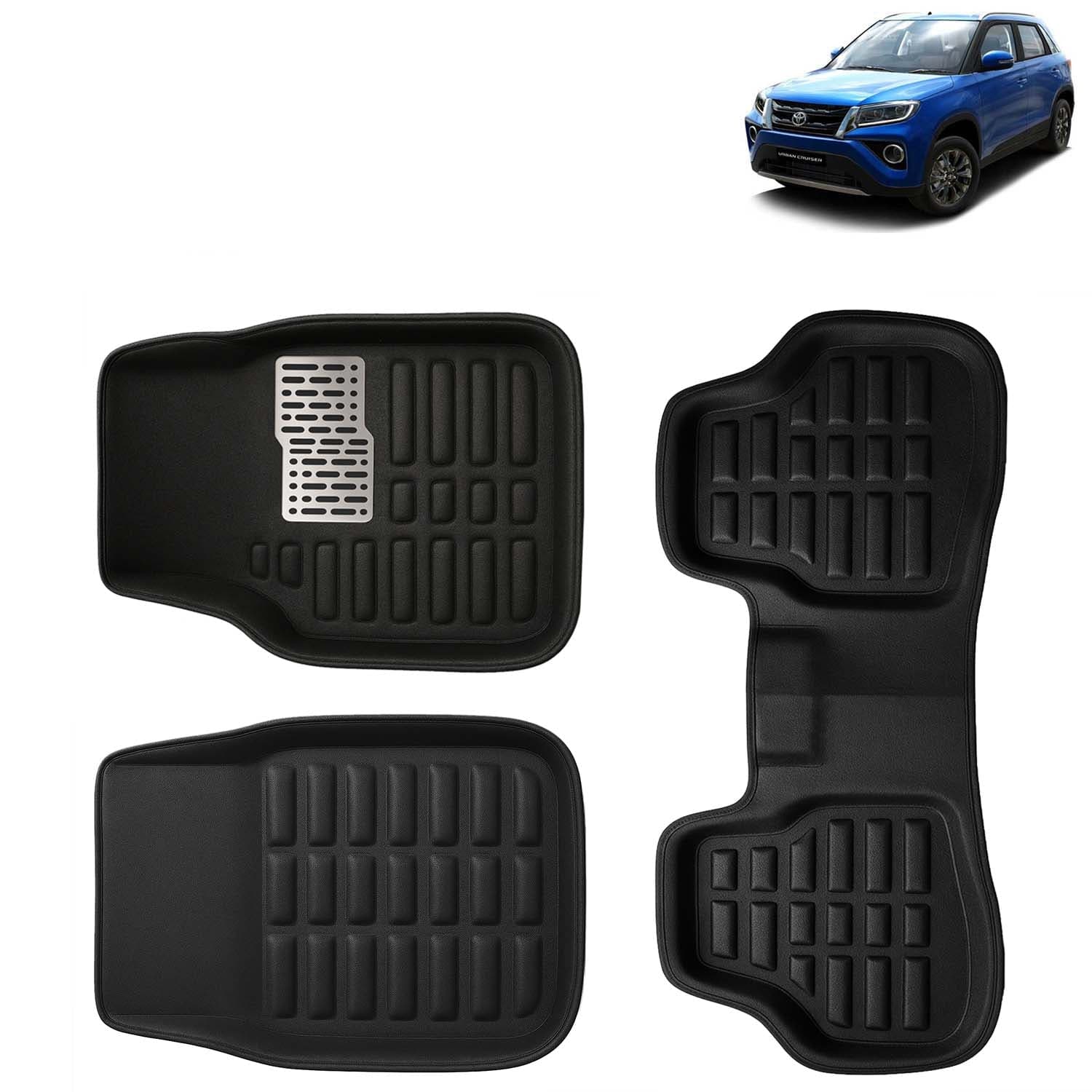 Accessories Premium 3D Car Floor Mats Only Compatible with Toyota Urban Cruiser Year 2020 to 2023 All Model, Set of 3, 100% Waterproof Tray Shape PVC 3D Car Foot Mats Anti-Slip Car Mat, Black