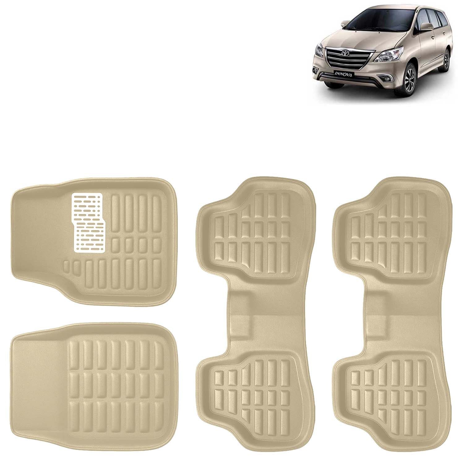 Accessories Premium 3D Car Floor Mats Only Compatible with Toyota Innova Year 2012 to 2015 All Model, Set of 4, 100% Waterproof Tray Shape PVC 3D Car Foot Mats Anti-Slip Car Mat, Beige