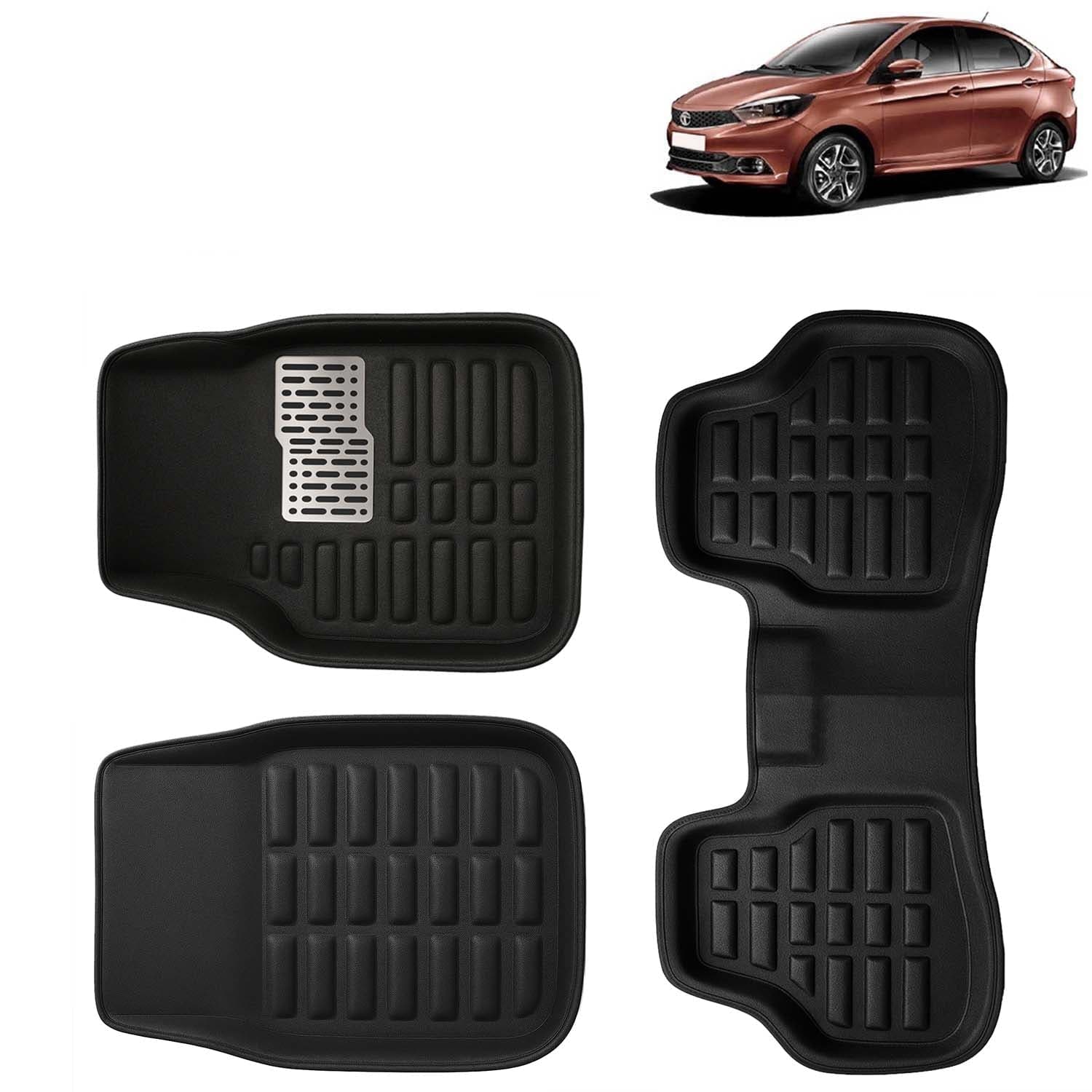 Accessories Premium 3D Car Floor Mats Only Compatible with Tata Tigor Year 2017 Onwards All Model, Set of 3, 100% Waterproof Tray Shape PVC 3D Car Foot Mats Anti-Slip Car Mat, Black
