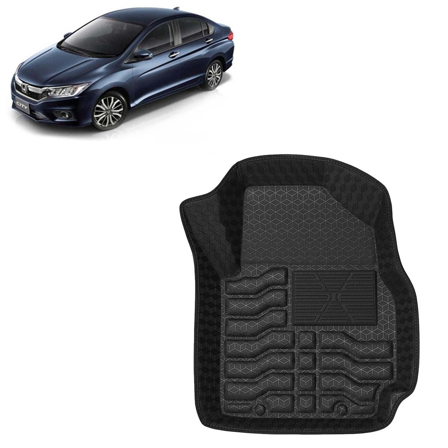 Accessories Premium 4.5D Car Floor Mats Only Compatible with Honda City (Manual Transmission) Year 2017 to 2019, 3 Pcs, 100% Waterproof Tray Shape PVC Foot Mats | Black | 1 Year Warranty