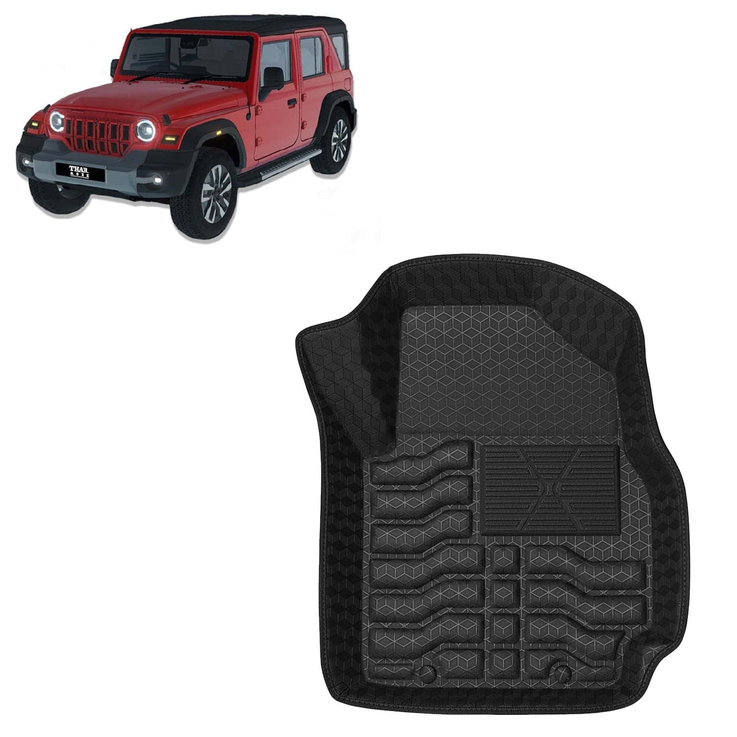 Accessories Premium 4.5D Car Floor Mats Only Compatible with Mahindra Thar Roxx (Manual Transmission) Year 2024 Onwards, 3 Pcs, 100% Waterproof PVC Foot Mats | Black | 1 Year Warranty