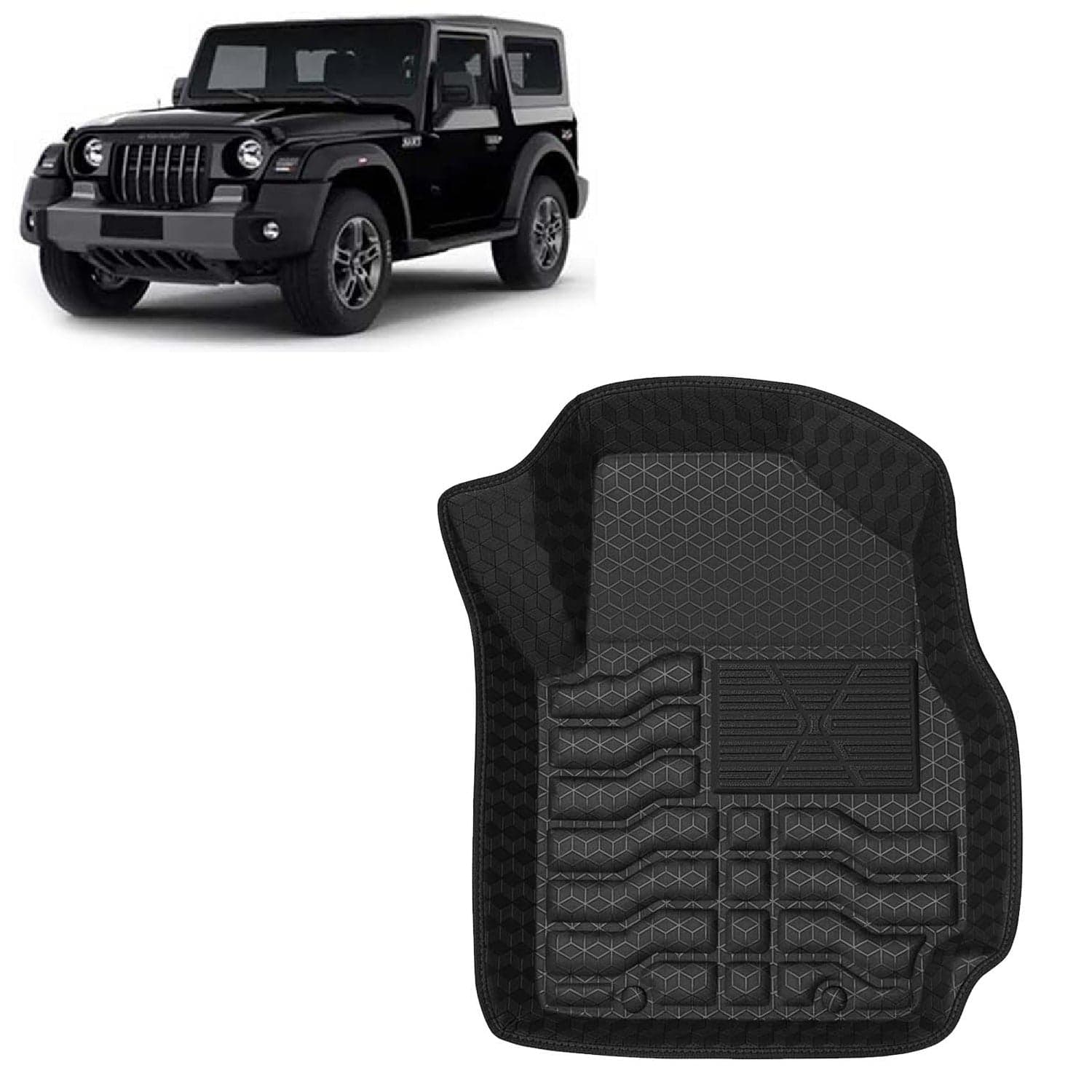 Accessories Premium 4.5D Car Floor Mats Only Compatible with Mahindra Thar (Manual Transmission) Year 2020 to 2025, 3 Pcs, 100% Waterproof Tray Shape PVC Foot Mats | Black | 1 Year Warranty