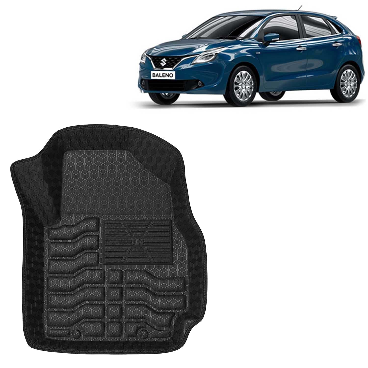 Accessories Premium 4.5D Car Floor Mats Only Compatible with Maruti Suzuki Baleno (Year 2015 to 2018) All Model, Set 3 Pcs, 100% Waterproof Tray Shape PVC Foot Mats | Black | 1 Year Warranty