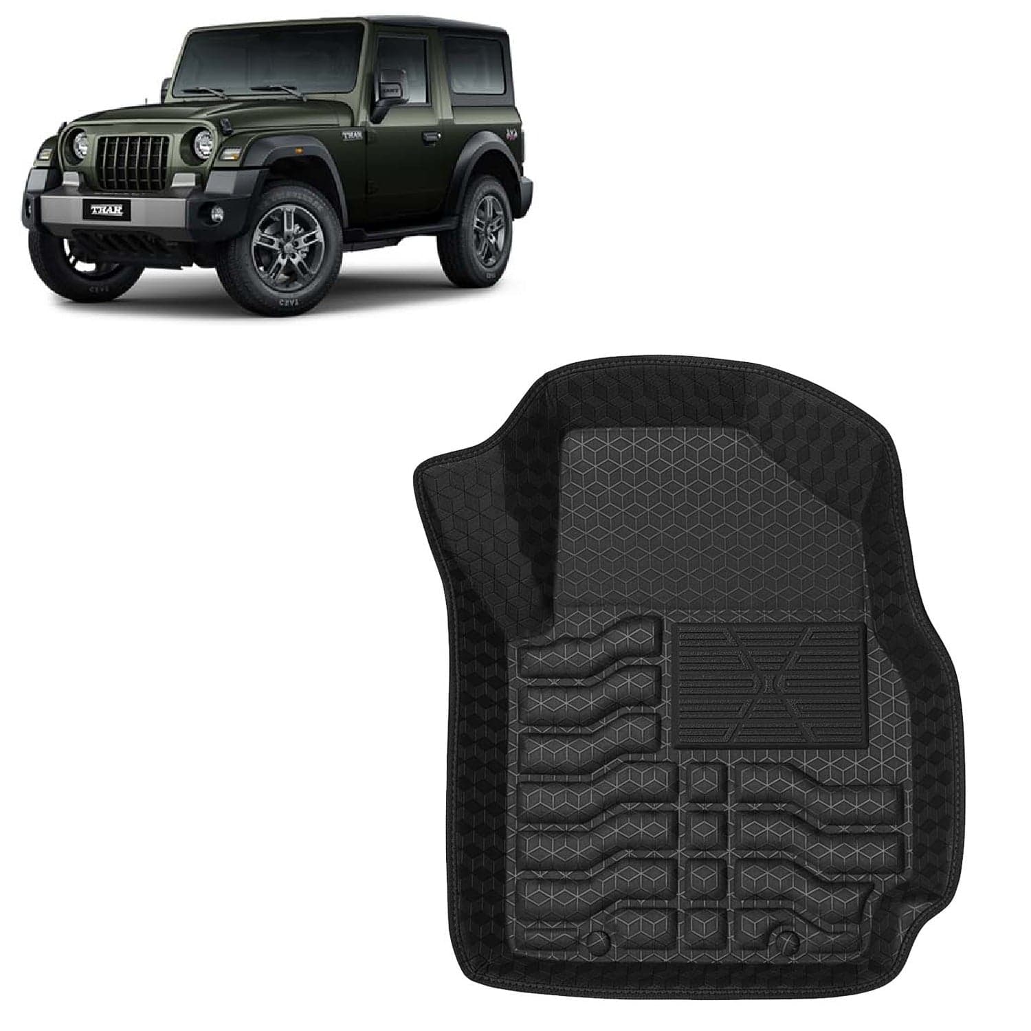 Accessories Premium 4.5D Car Floor Mats Only Compatible with Mahindra Thar (Manual Transmission) Year 2025 Onwards, 3 Pcs, 100% Waterproof Tray Shape PVC Foot Mats | Black | 1 Year Warranty