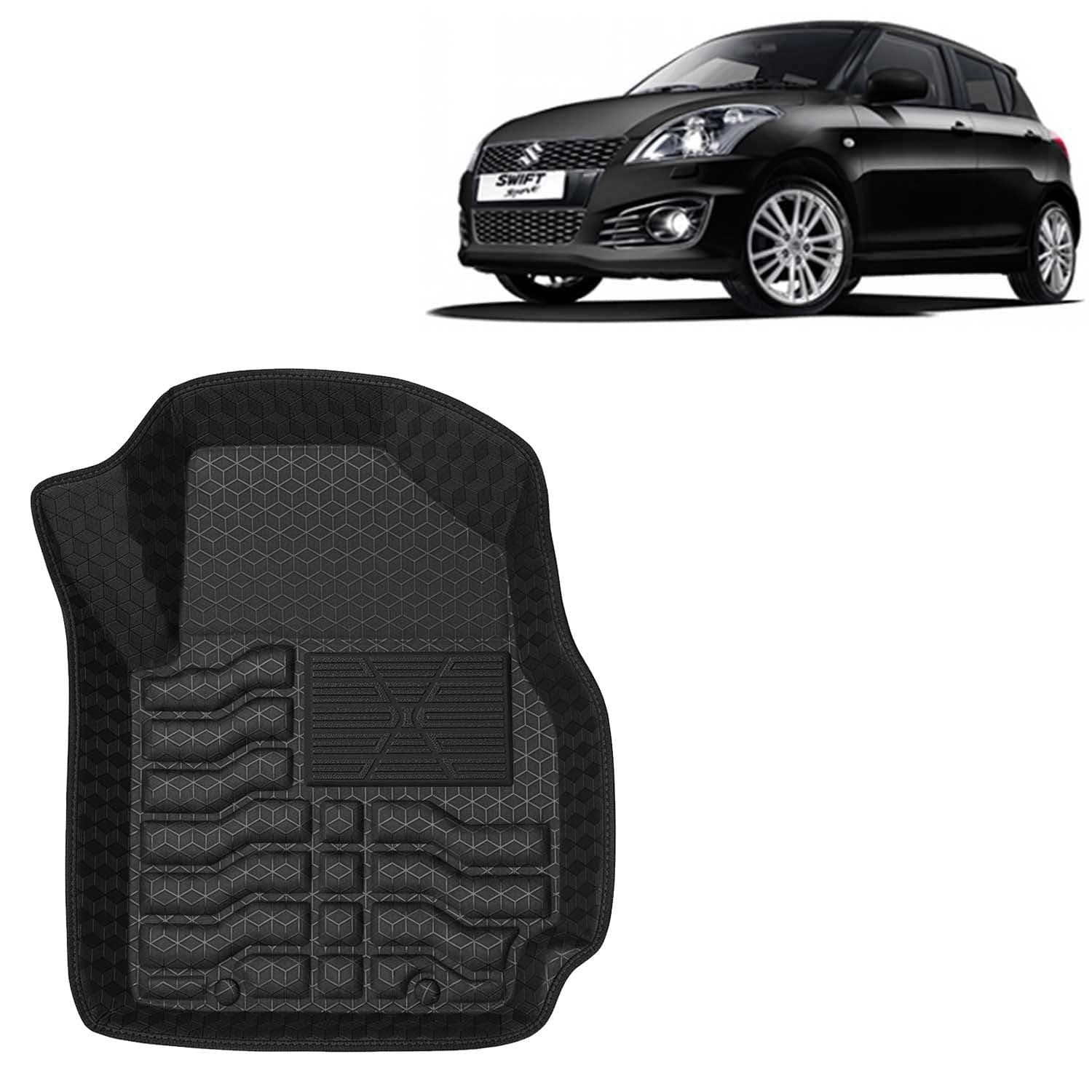 Accessories Premium 4.5D Car Floor Mats Only Compatible with Maruti Suzuki Swift (Year 2011 to 2017) All Model, Set 3 Pcs, 100% Waterproof Tray Shape PVC Foot Mats | Black | 1 Year Warranty