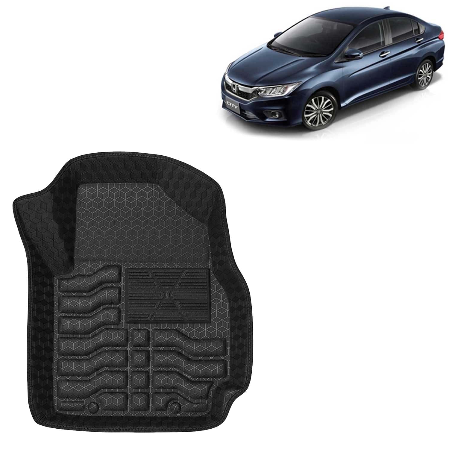 Accessories Premium 4.5D Car Floor Mats Only Compatible with Honda City (Automatic Transmission) Year 2017 to 2019, 3 Pcs, 100% Waterproof Tray Shape PVC Foot Mats | Black | 1 Year Warranty