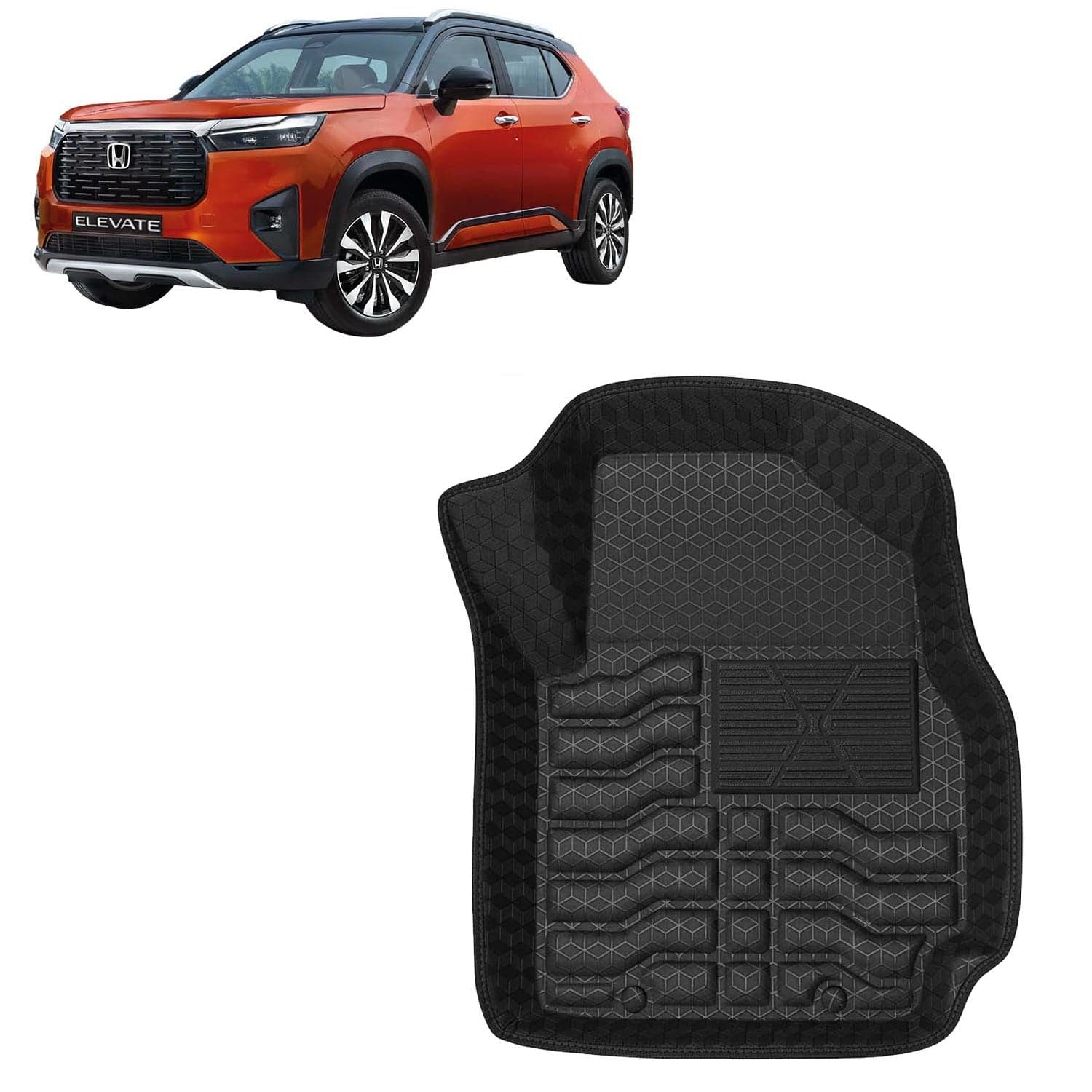 Accessories Premium 4.5D Car Floor Mats Only Compatible with Honda Elevate (Manual Transmission) Year 2023 Onwards, 3 Pcs, 100% Waterproof Tray Shape PVC Foot Mats | Black | 1 Year Warranty