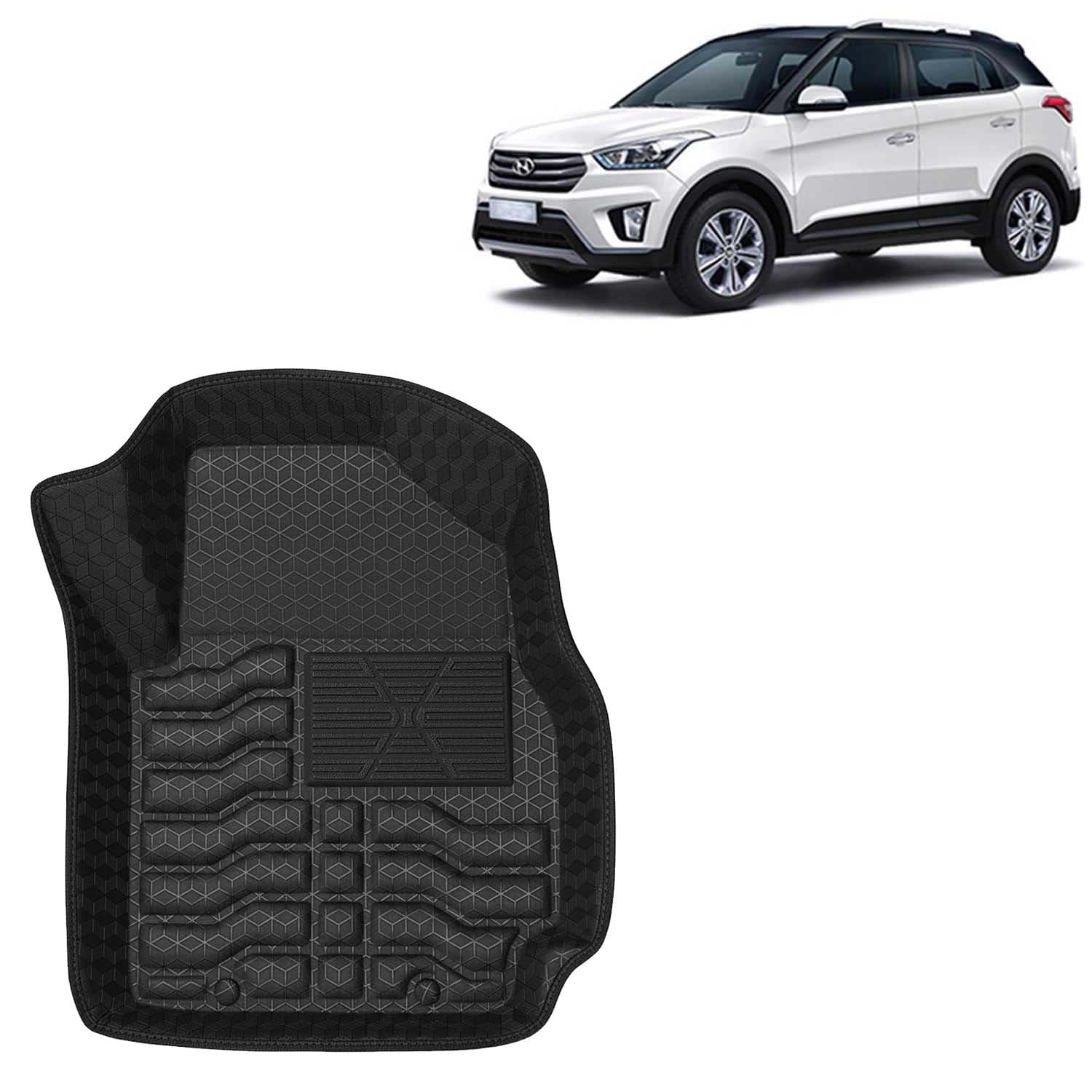 Accessories Premium 4.5D Car Floor Mats Only Compatible with Hyundai Creta (Year 2015 to 2017) All Model, Set 3 Pcs, 100% Waterproof Tray Shape PVC Foot Mats | Black | 1 Year Warranty