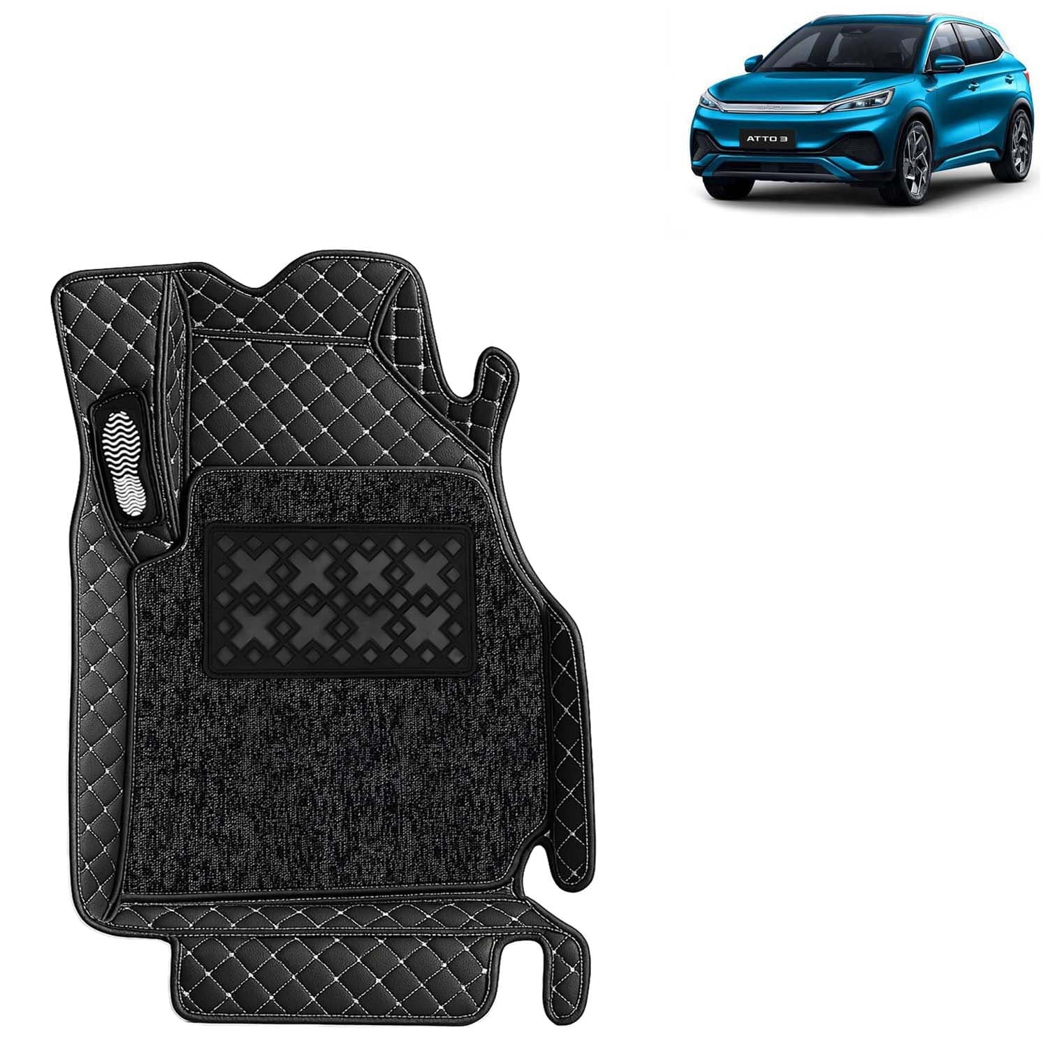 Accessories Premium 7D Car Floor Mats Only Compatible with BYD ATTO 3 Year 2022 Onwards All Model, Set of 3 Pcs, 100% Waterproof & Washable Luxury 7D Car Foot Mats, Classic Black