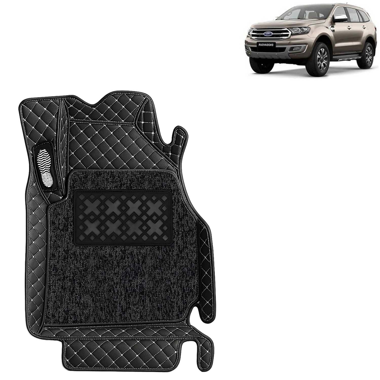 Accessories Premium 7D Car Floor Mats Only Compatible with Ford Endeavour Year 2019 to 2021 All Model, Set of 4 Pcs, 100% Waterproof & Washable Luxury 7D Car Foot Mats, Classic Black