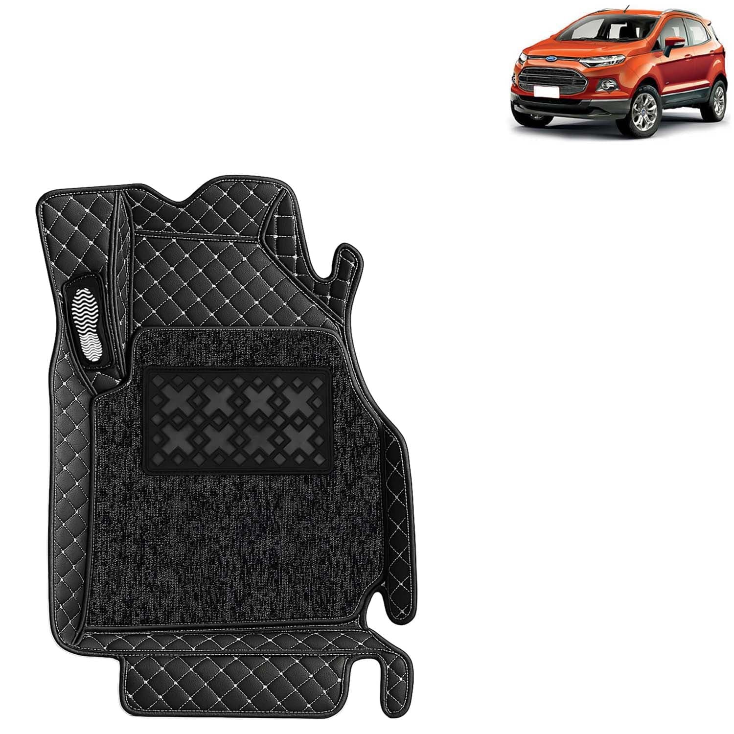 Accessories Premium 7D Car Floor Mats Only Compatible with Ford Ecosport Year 2012 to 2016 All Model, Set of 3 Pcs, 100% Waterproof & Washable Luxury 7D Car Foot Mats, Classic Black