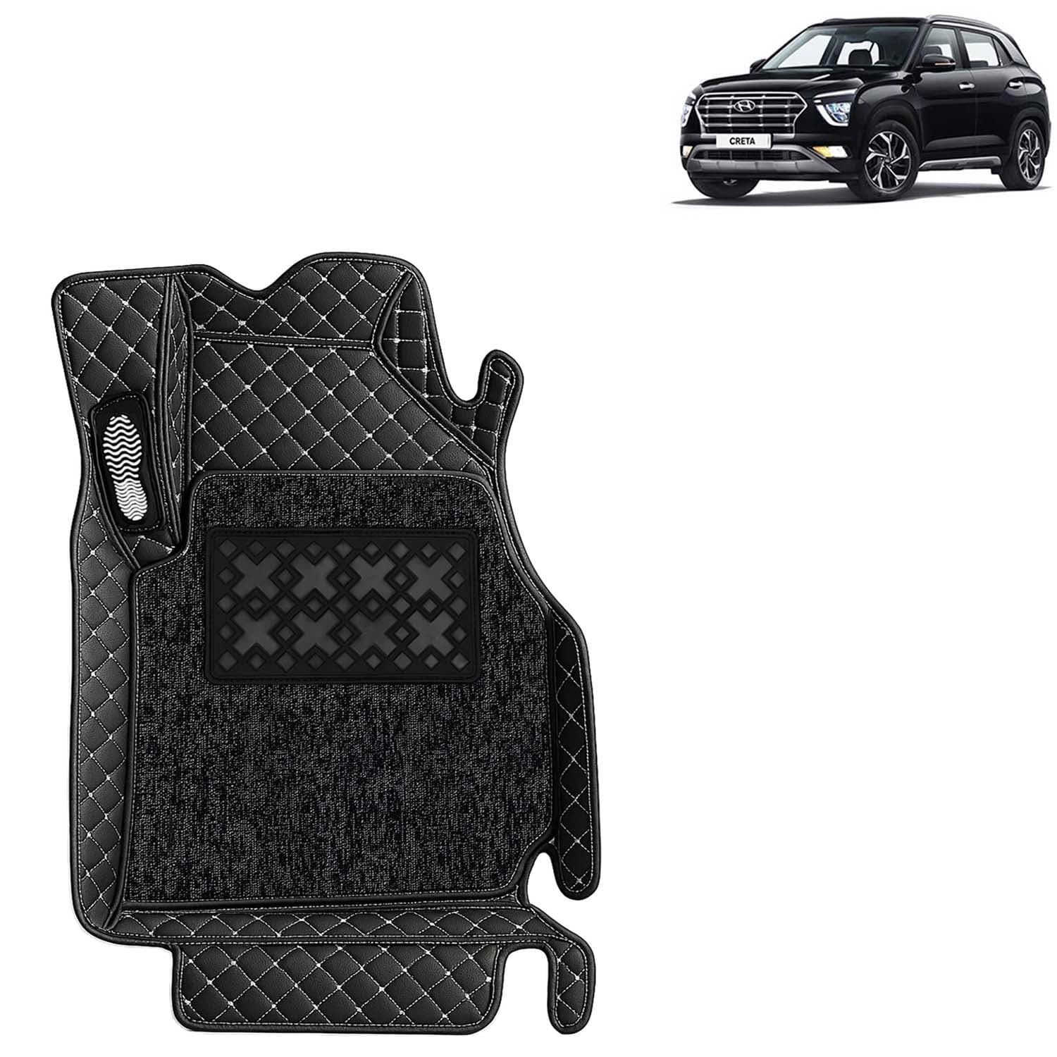 Accessories Premium 7D Car Floor Mats Only Compatible with Hyundai Creta Year 2020 to 2023 All Model, Set of 3 Pcs, 100% Waterproof & Washable Luxury 7D Car Foot Mats, Classic Black